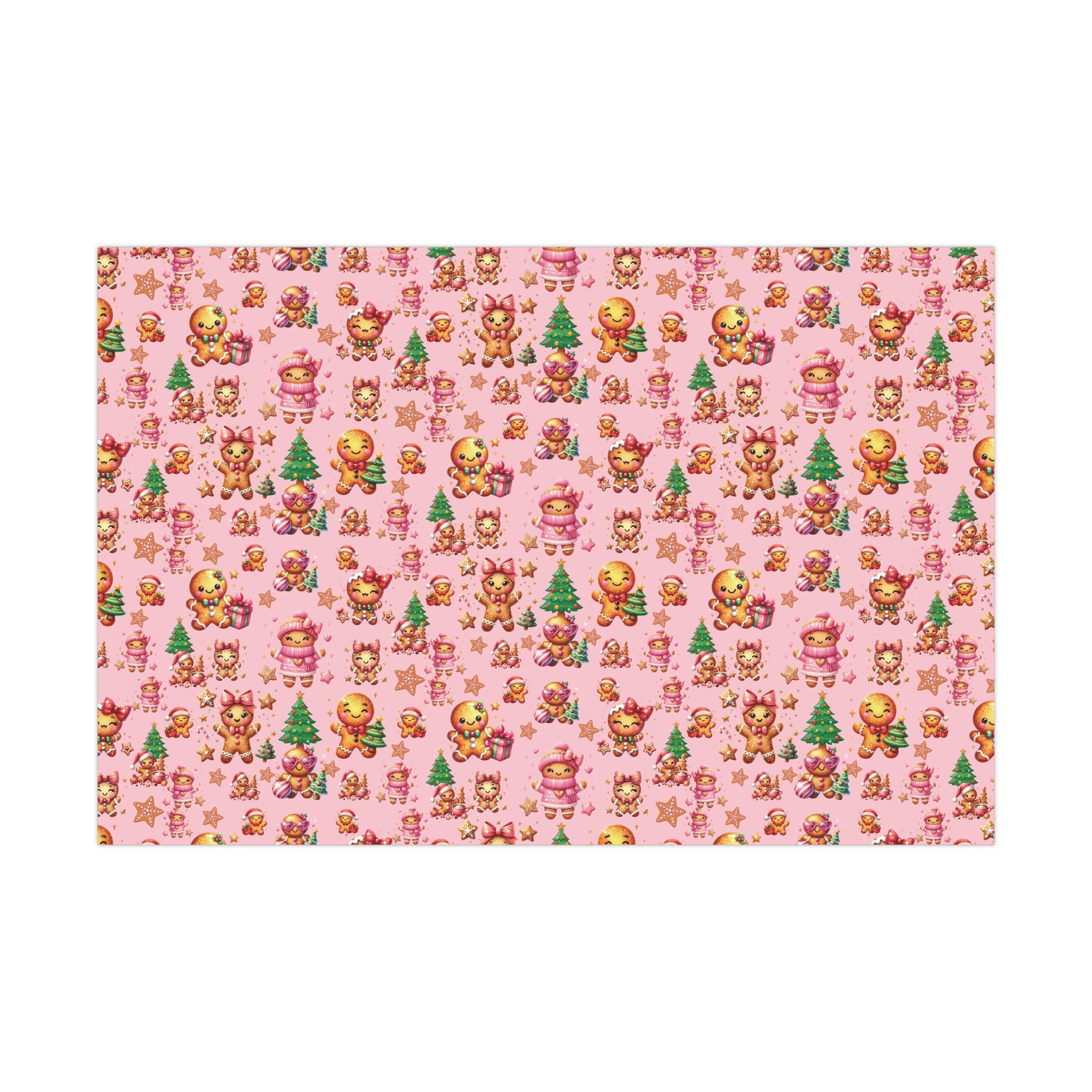 Pink Gingerbread Girls Christmas Wrapping Paper Cute Holiday Gift Wrap for Her, Festive & Whimsical Packaging for Xmas, Baby Showers Birthdays 3 SizesPerfect for Seasonal Gifting