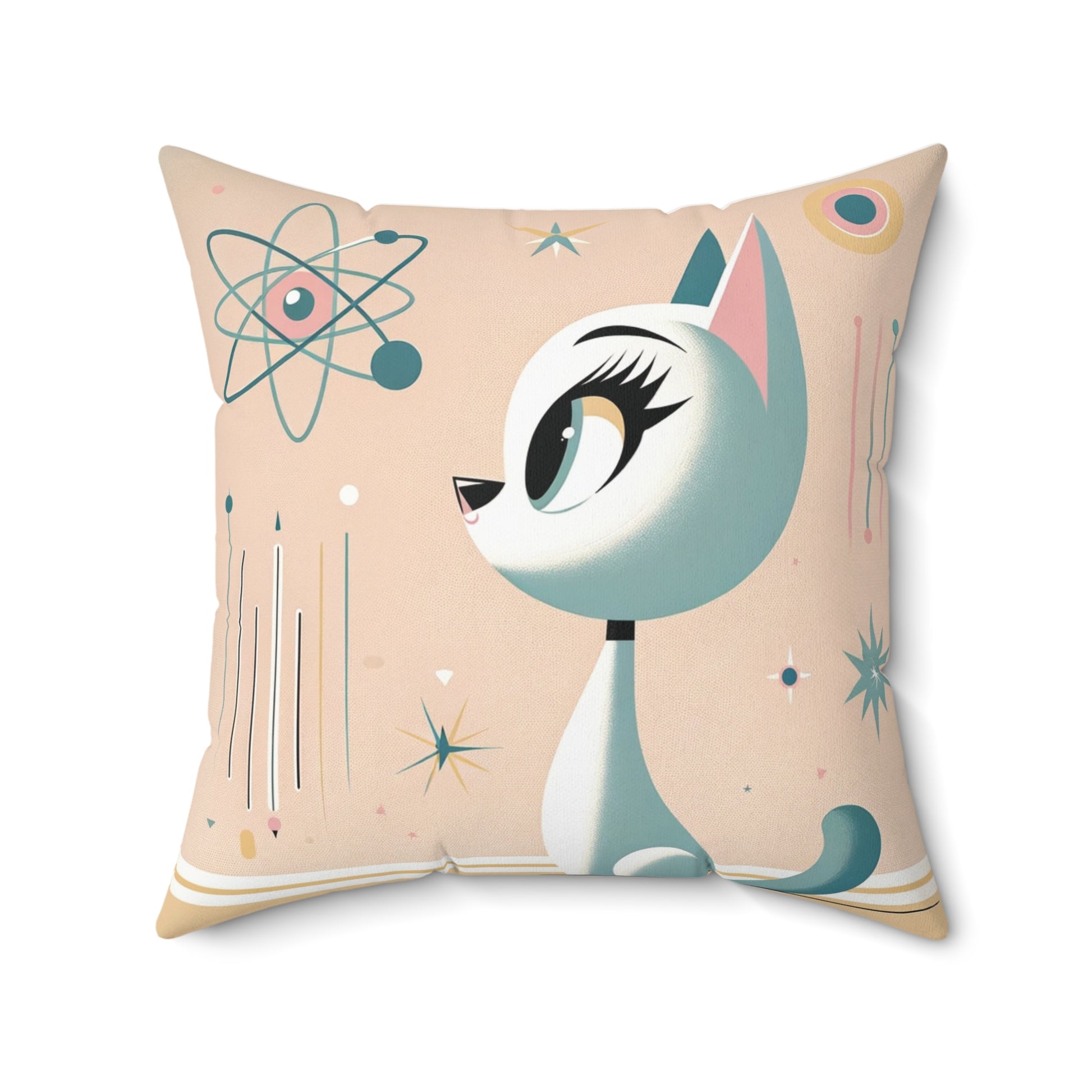 Atomic Cat Pastel 3D Floral Illusion Square Pillow   Luxurious Retro Elegant Home Living Room Decor Enhancement Decor Comfort for Bedroom or Housewarming Gift New House, Bridal Shower Gift.