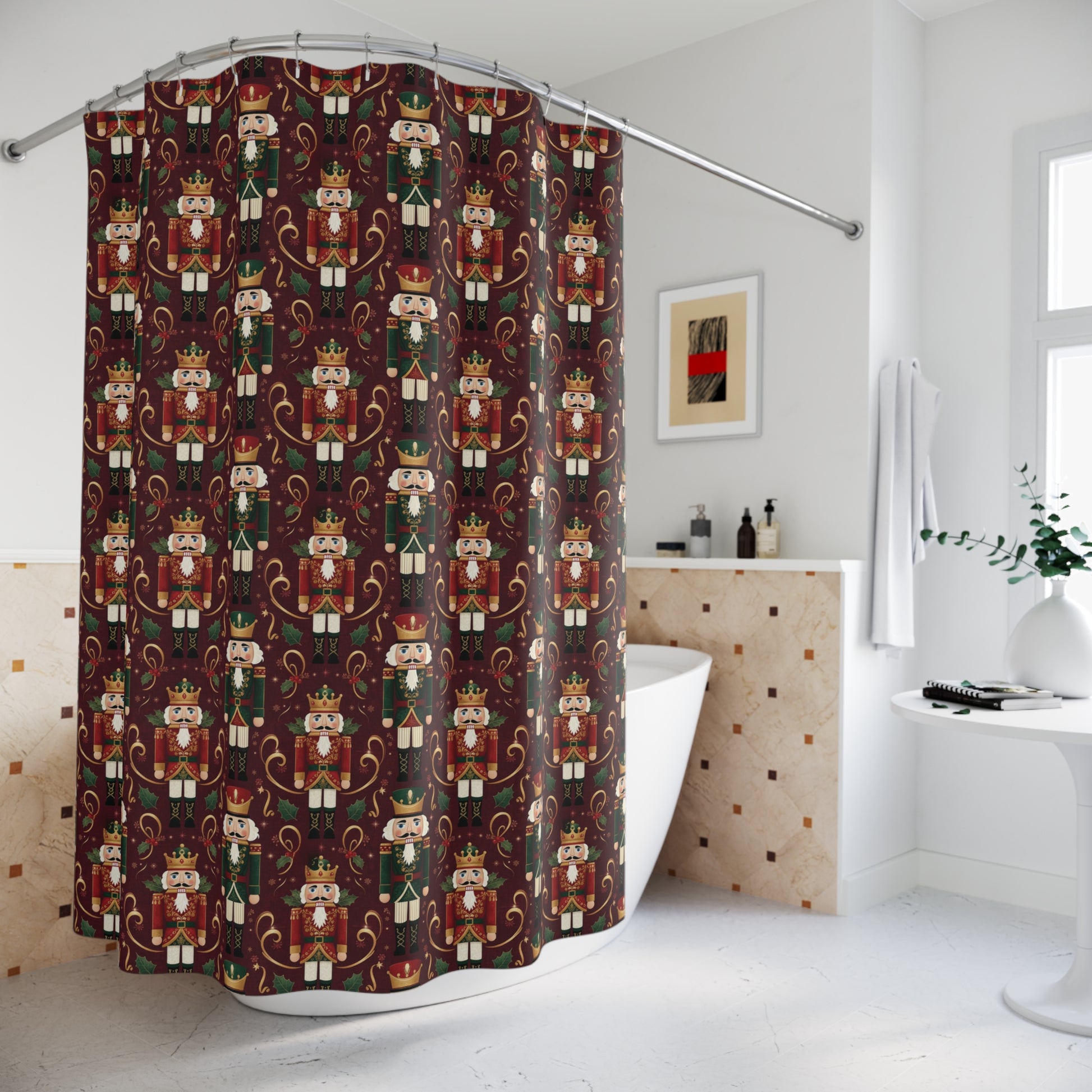 Elegant Holiday Nutcracker Shower Curtain  Classic Christmas Bathroom Décor