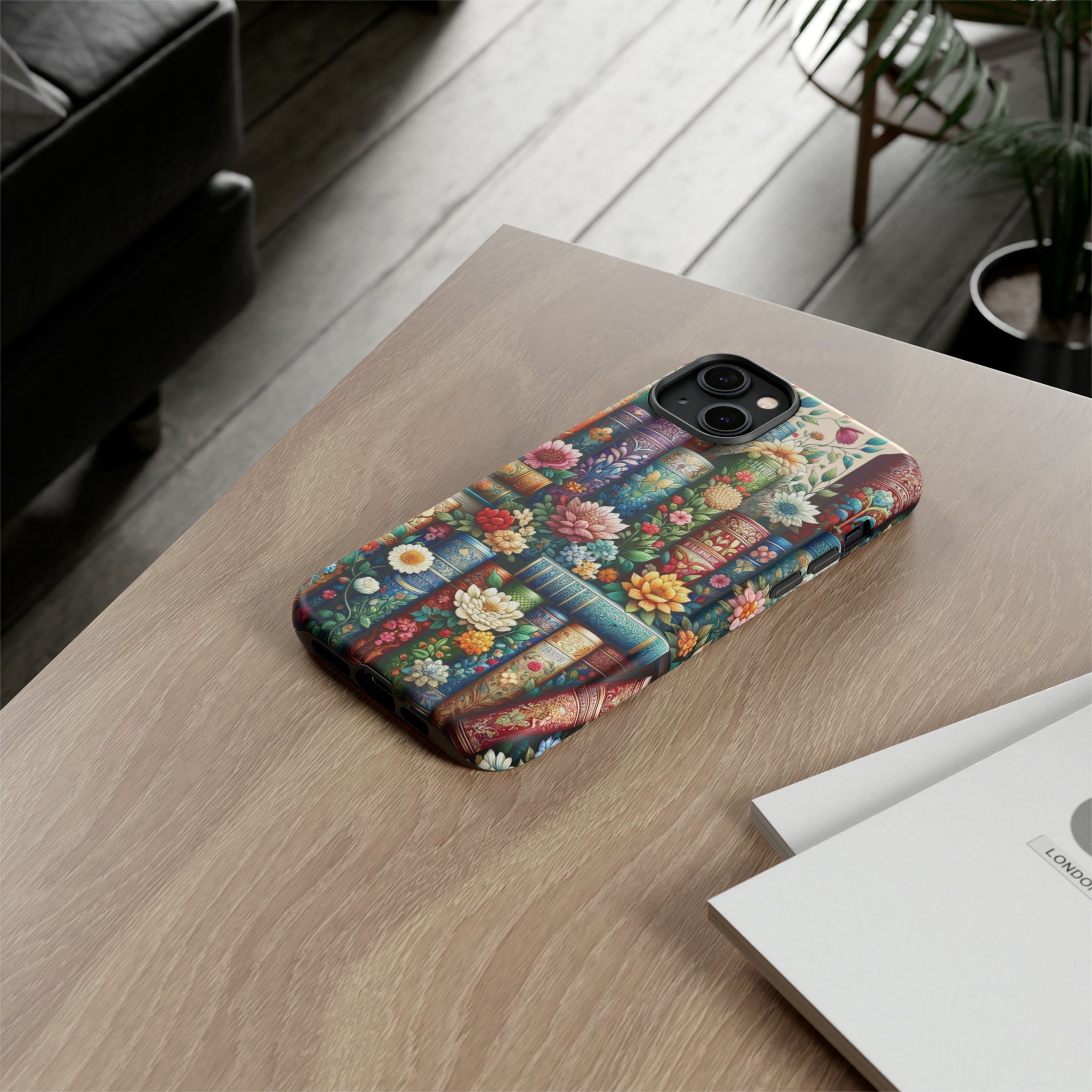 Books and Floral Boho Luxury Phone Tough Case Floral Elegant Durable Stylish for Modern Devices iPhone 15, Samsung iPhone Samsung Accessory Gift for Her.