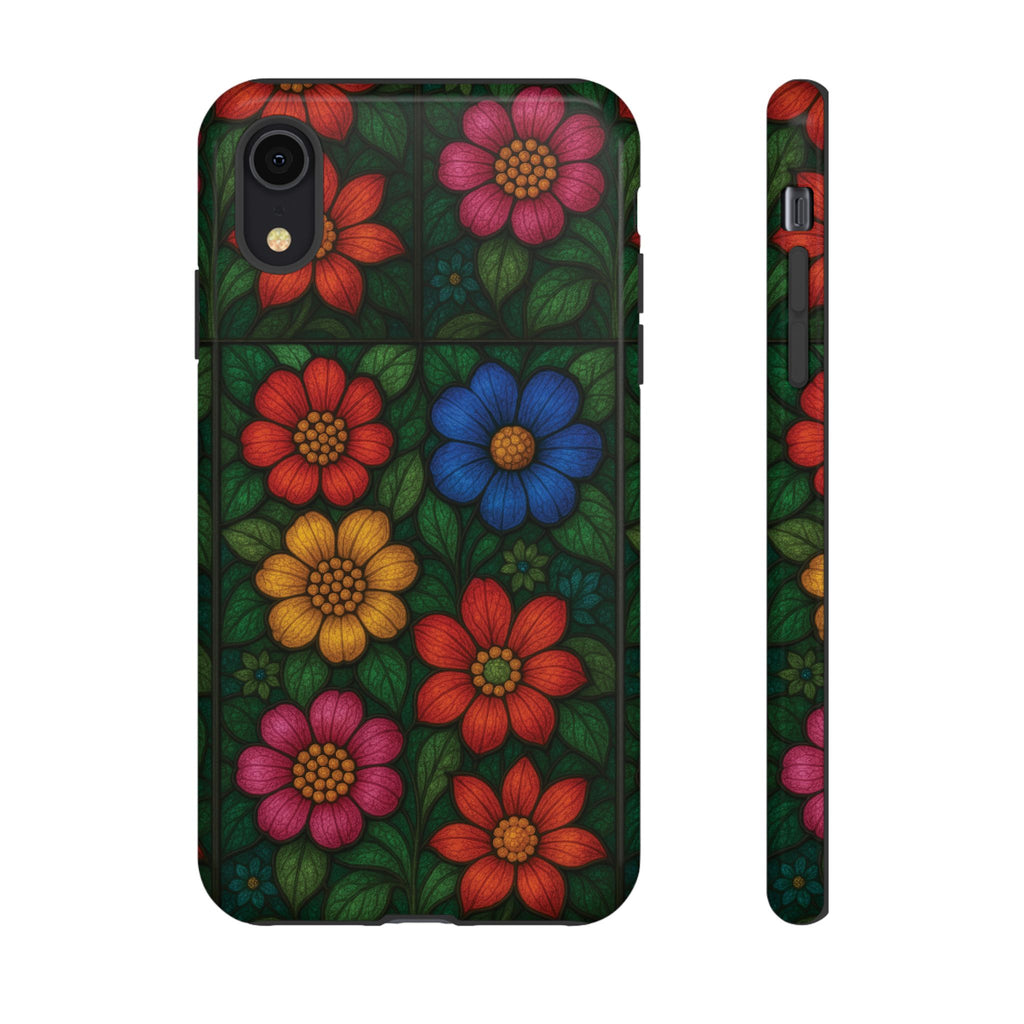 Coque de téléphone effet vitrail floral lumineux Art abstrait coloré, Étui de protection esthétique pour iPhone, Samsung et Google, Idée cadeau unique pour maman