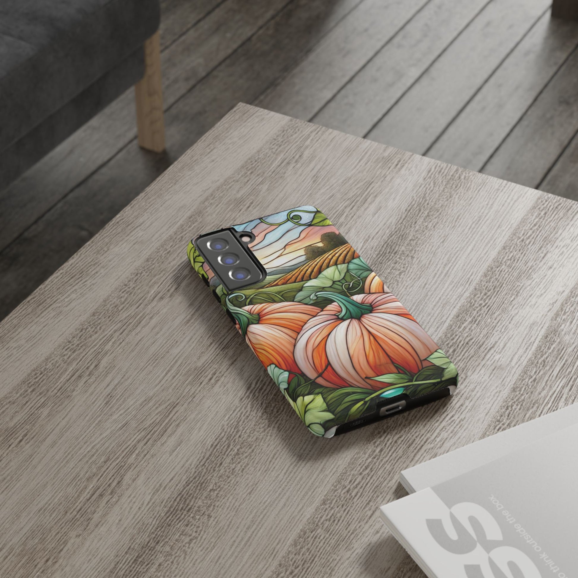 Pumpkins Phone Case Fall Faux Stained-Glass Thanksgiving Cover Pumpkin Lovers Gift for Galaxy S 24 23 22 21 Pixel 5 6 7 8 iPhone 17 , 16 15 14 13 12 Samsung iPhone Samsung Gift for Her