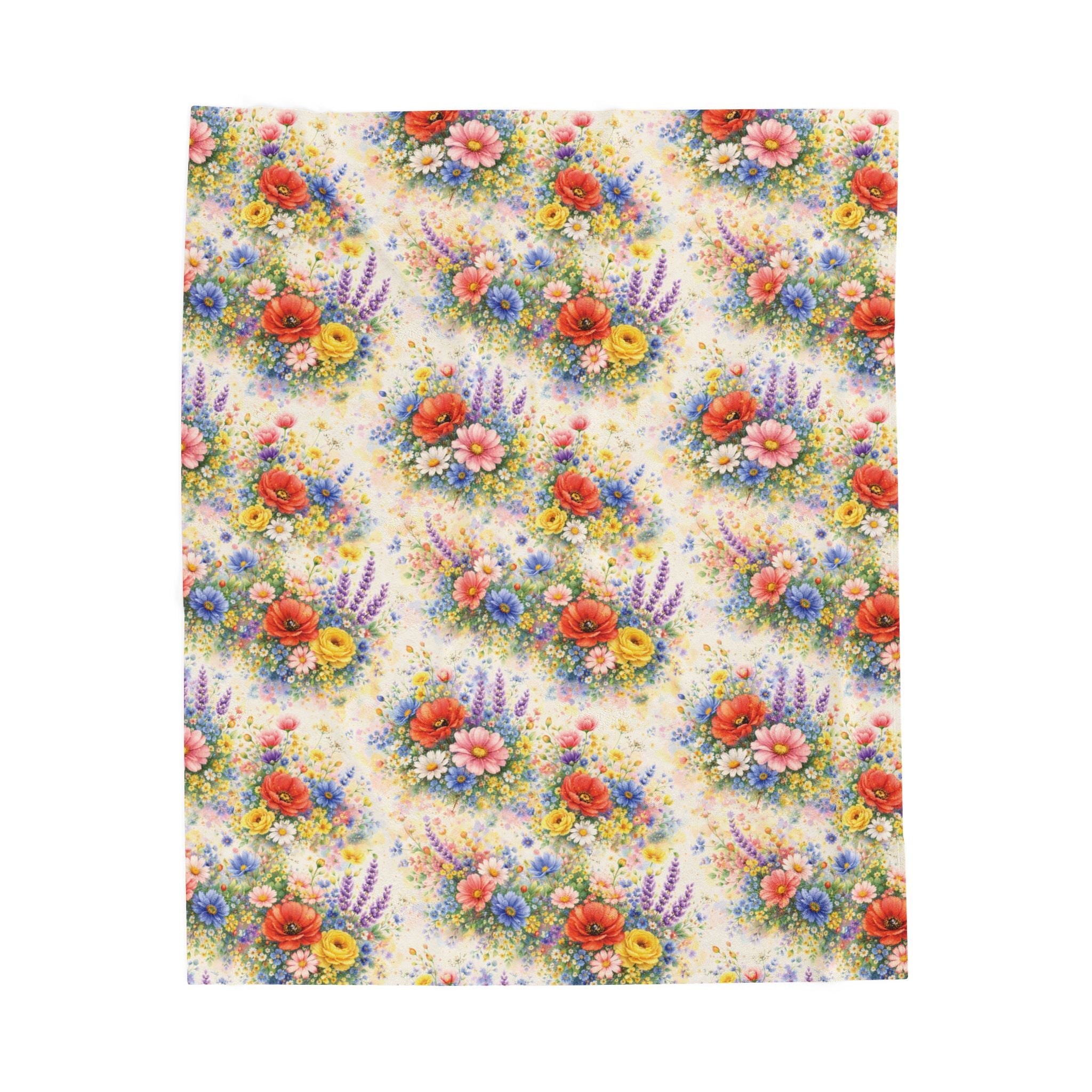 Plaid en peluche de fleurs sauvages à l'aquarelle — Jeté douillet floral