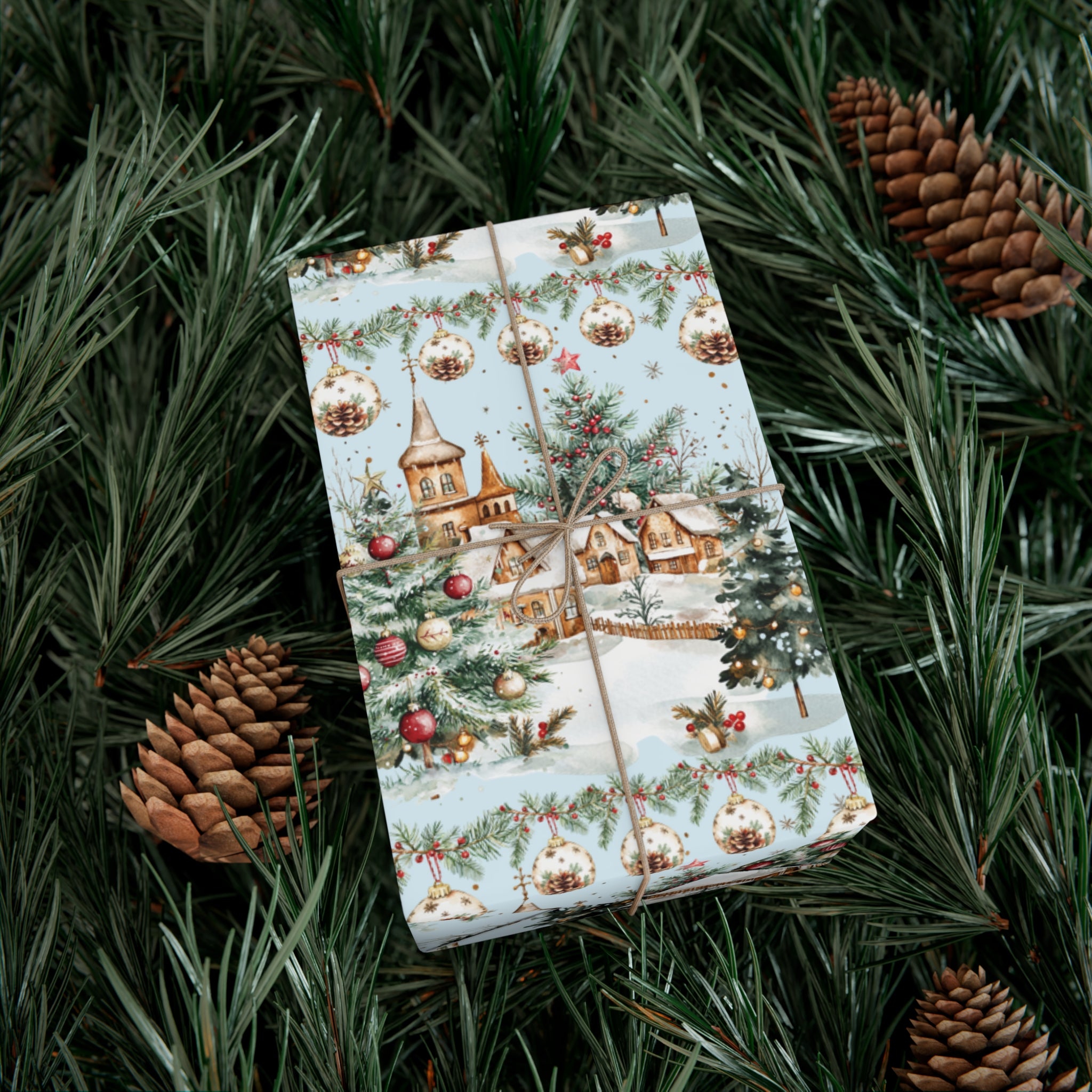 Christmas Watercolor House & Tree Wrapping Paper – Festive Holiday Scenes in Elegant Watercolors, Perfect for Wrapping Gifts with Cozy, Seasonal Charm All Gifts - MRSBYVALLE