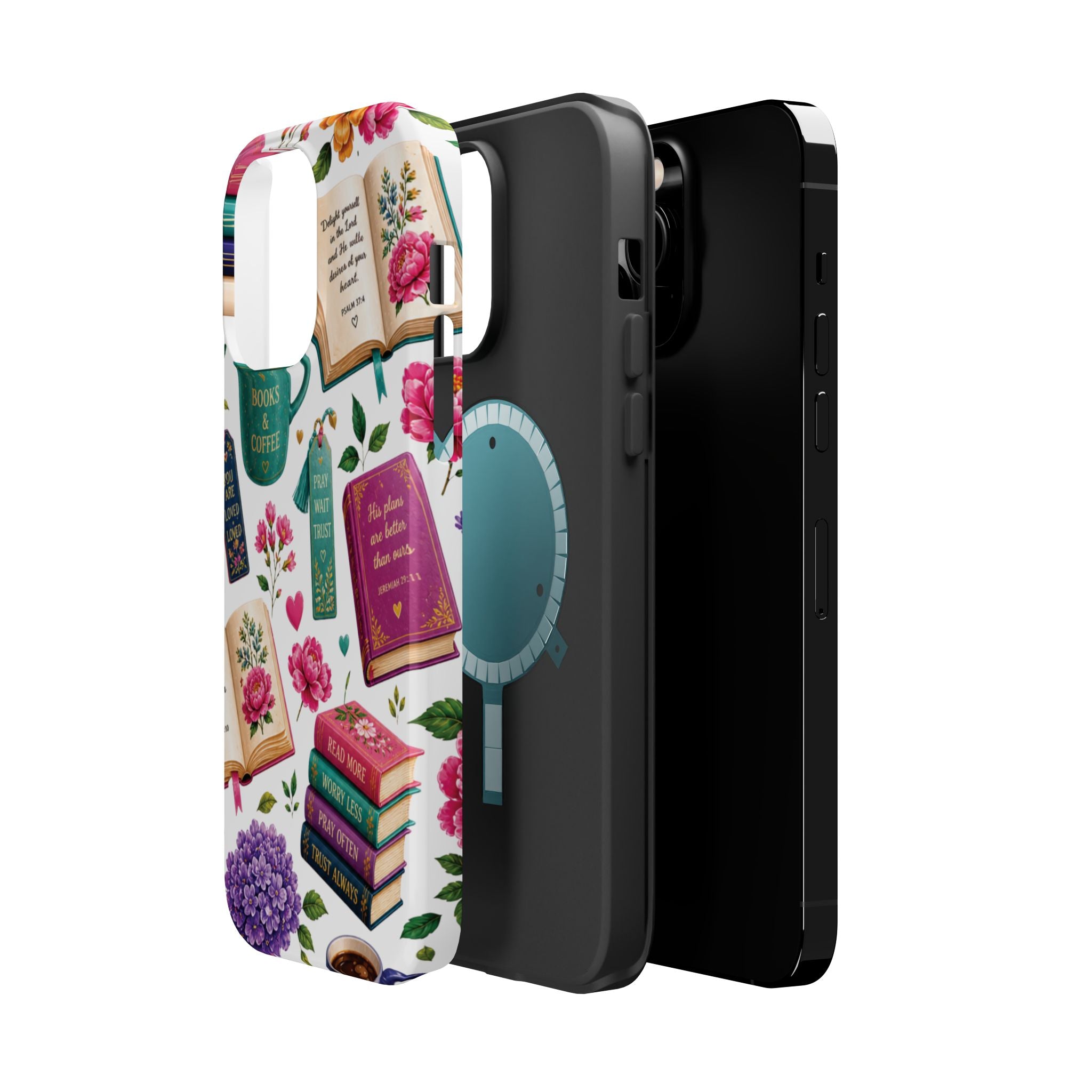 Christian Books & Coffee Phone Case — Magnetic Impact-Resistant Christian Gift