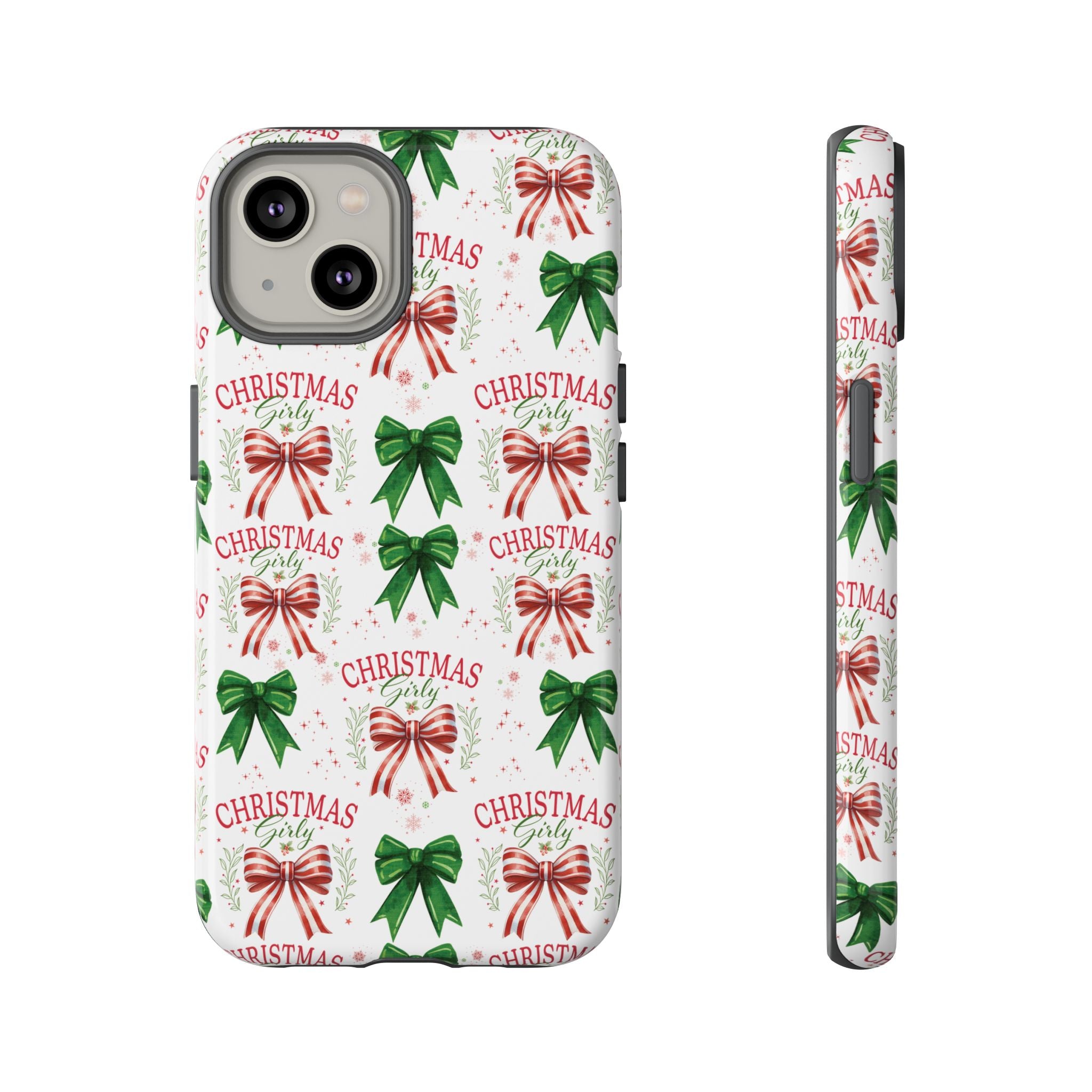 Girly Christmas Coquette Bows Pastel Phone Case for iPhone 17 16 15 23 Samsung, and Pixel | Stylish Protective Cover Gift for Her Perfect for Floral Lover