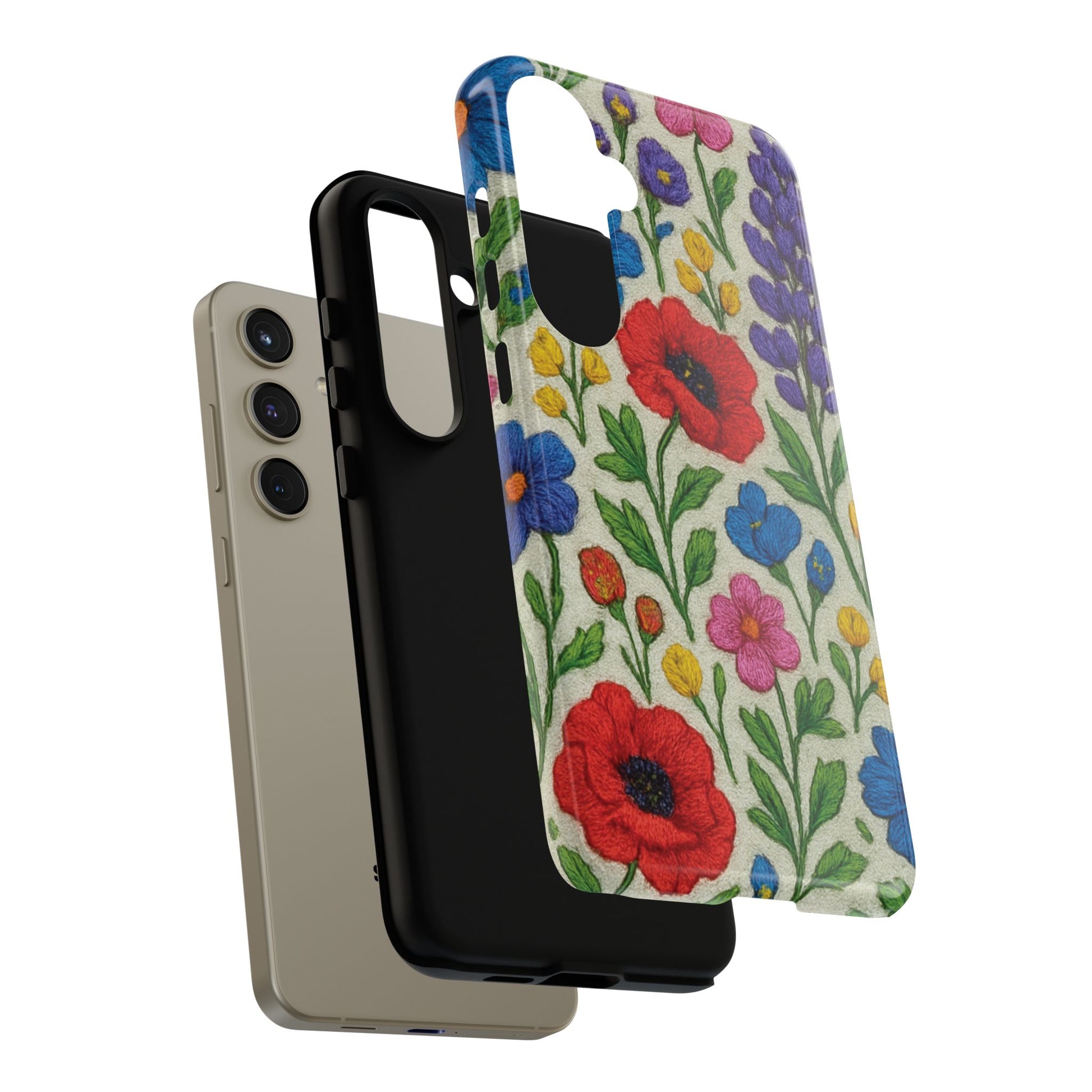 Bright 3D Illusion Wildflower Phone Case Cute Floral Design in Red, Pink, Blue – Aesthetic Protective Case for iPhone and  Android