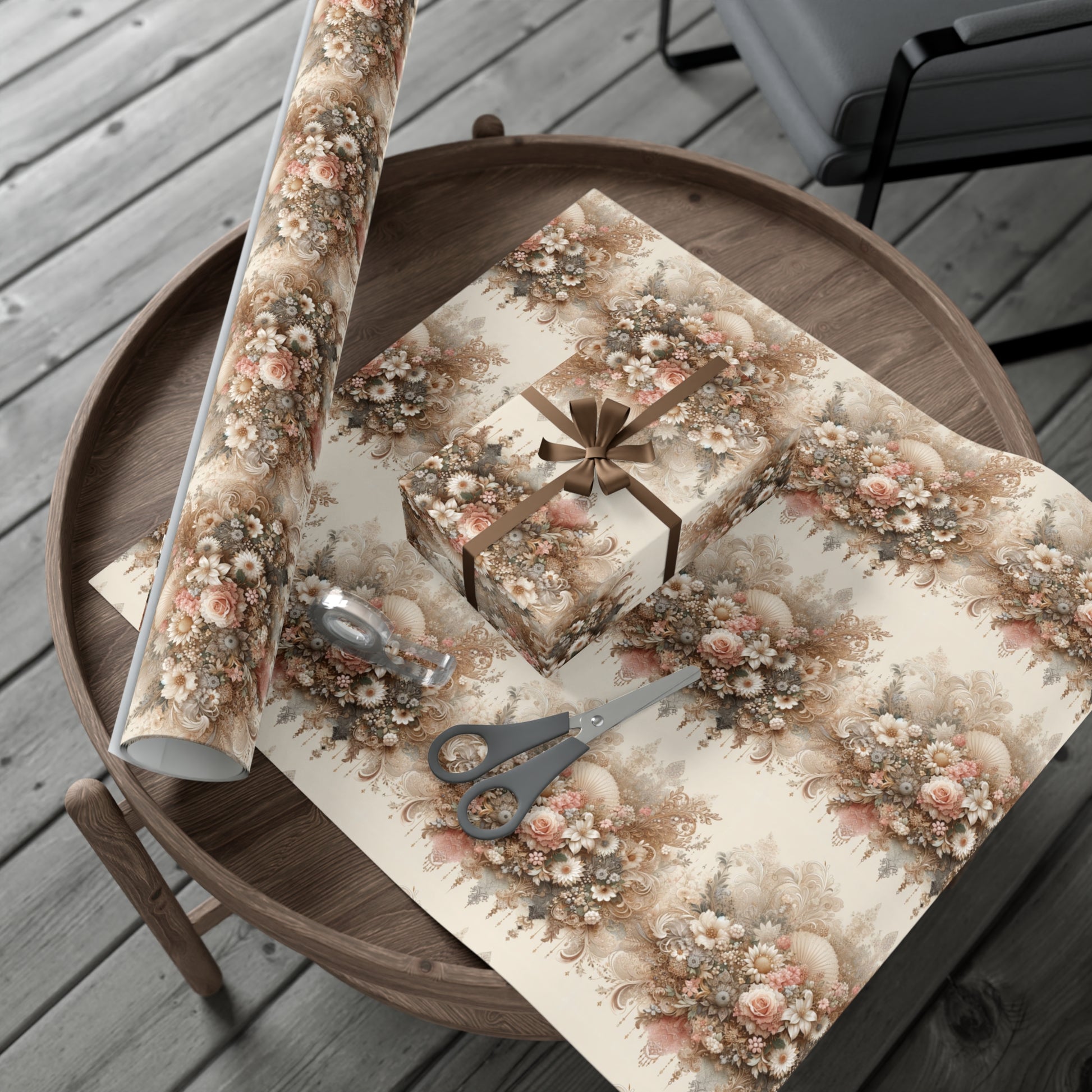 Elegant Vintage Lace Floral Symphony Timeless Wrapping Paper Perfect for Weddings, Bridal & Baby Showers Eco-Friendly, All Occasion.