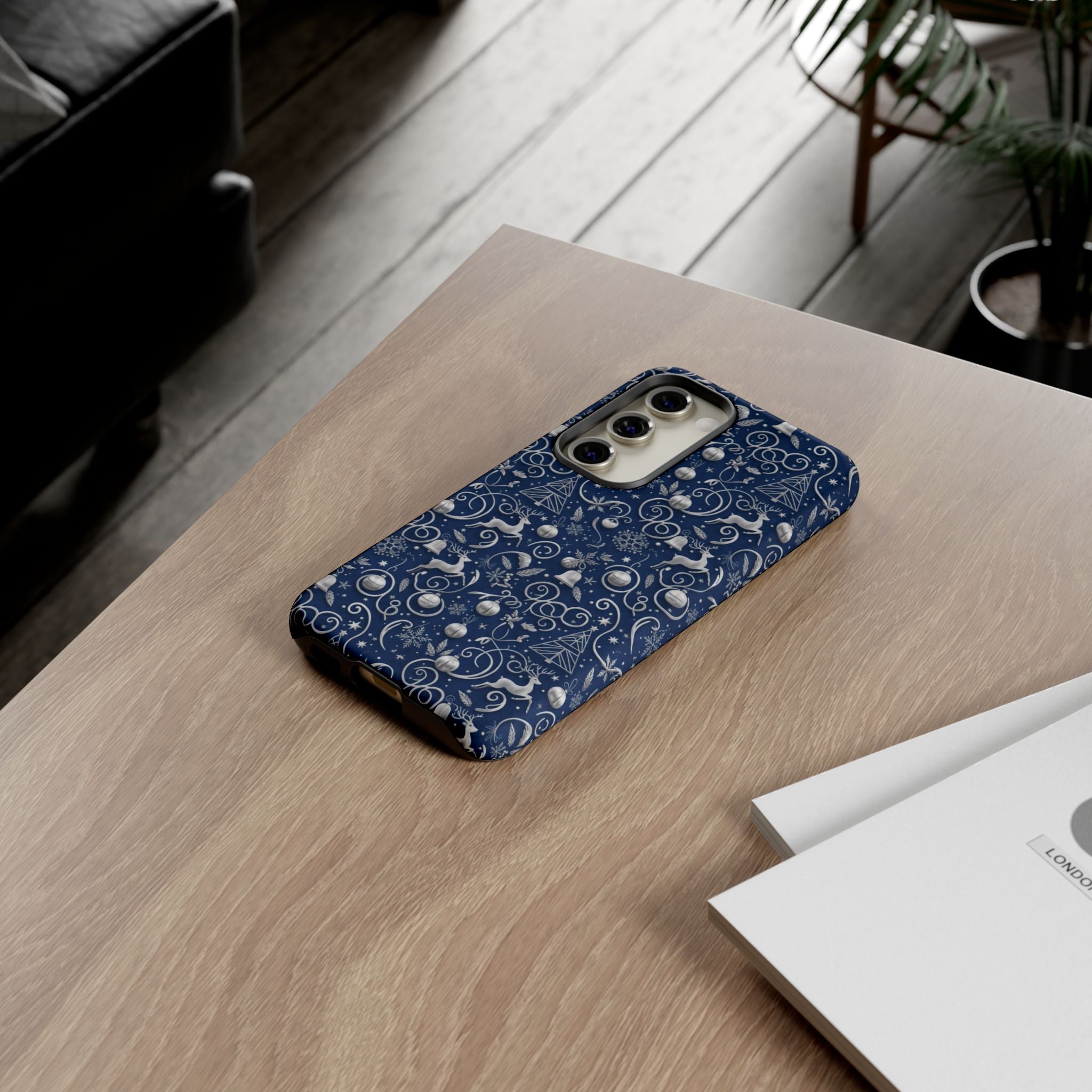 Coque Téléphone Noël Bleu & Argent – Motif Paillettes Festives pour iPhone 17, Tous iPhones & Galaxy | Cadeau MRSBYVALLE pour Elle