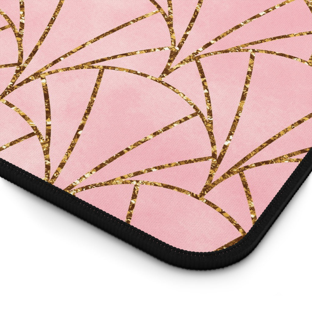 Art Deco Pink & Gold Fan Desk Mat — Glam Desktop Mouse Pad