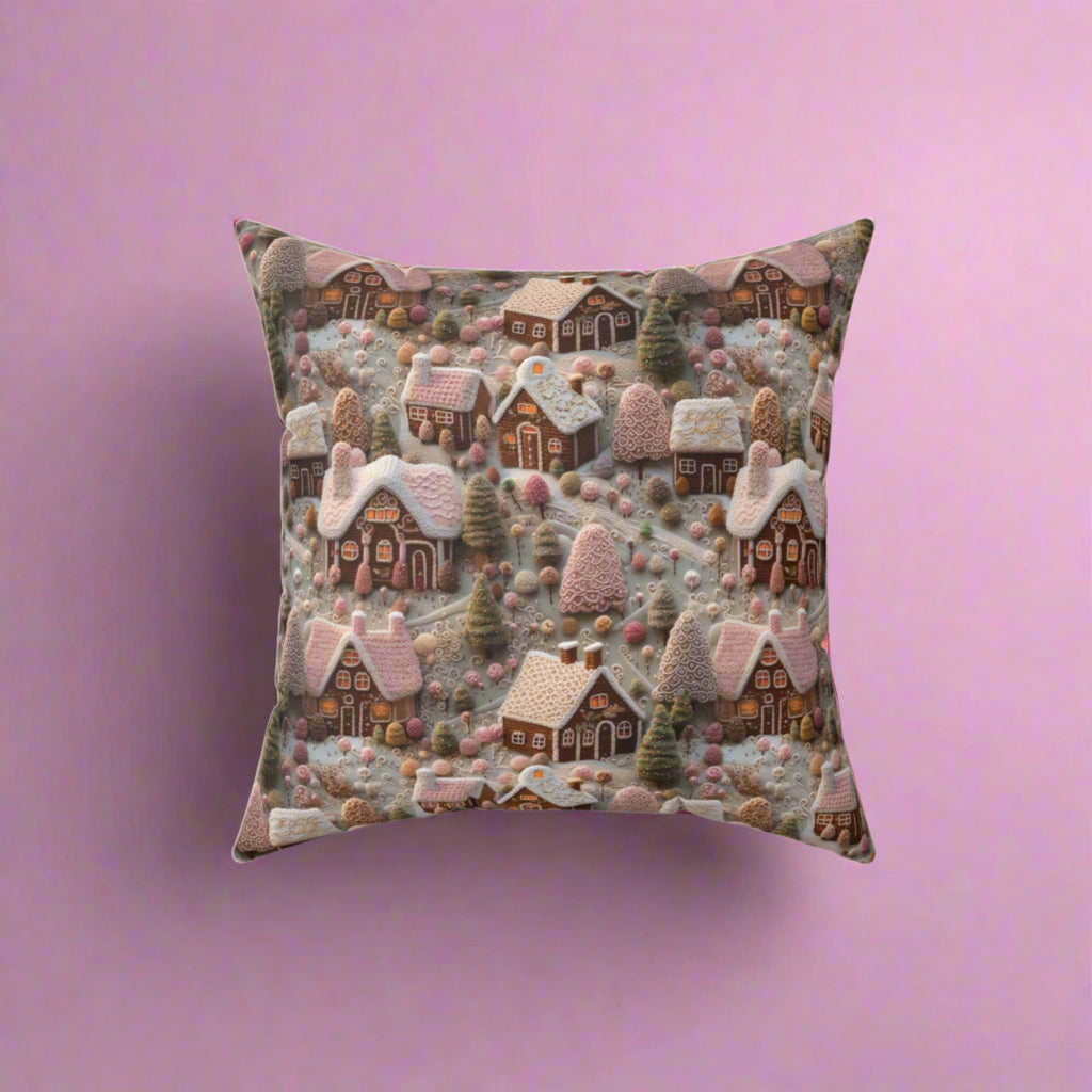 Gingerbread House Square Pillow Elegant Holiday Decor Perfect for all Seasonal Decorations Perfect Accent for Living Rooms, Bedrooms, Soft, Durable, Pillow Gift New House, Bridal Shower Gift - MRSBYVALLE