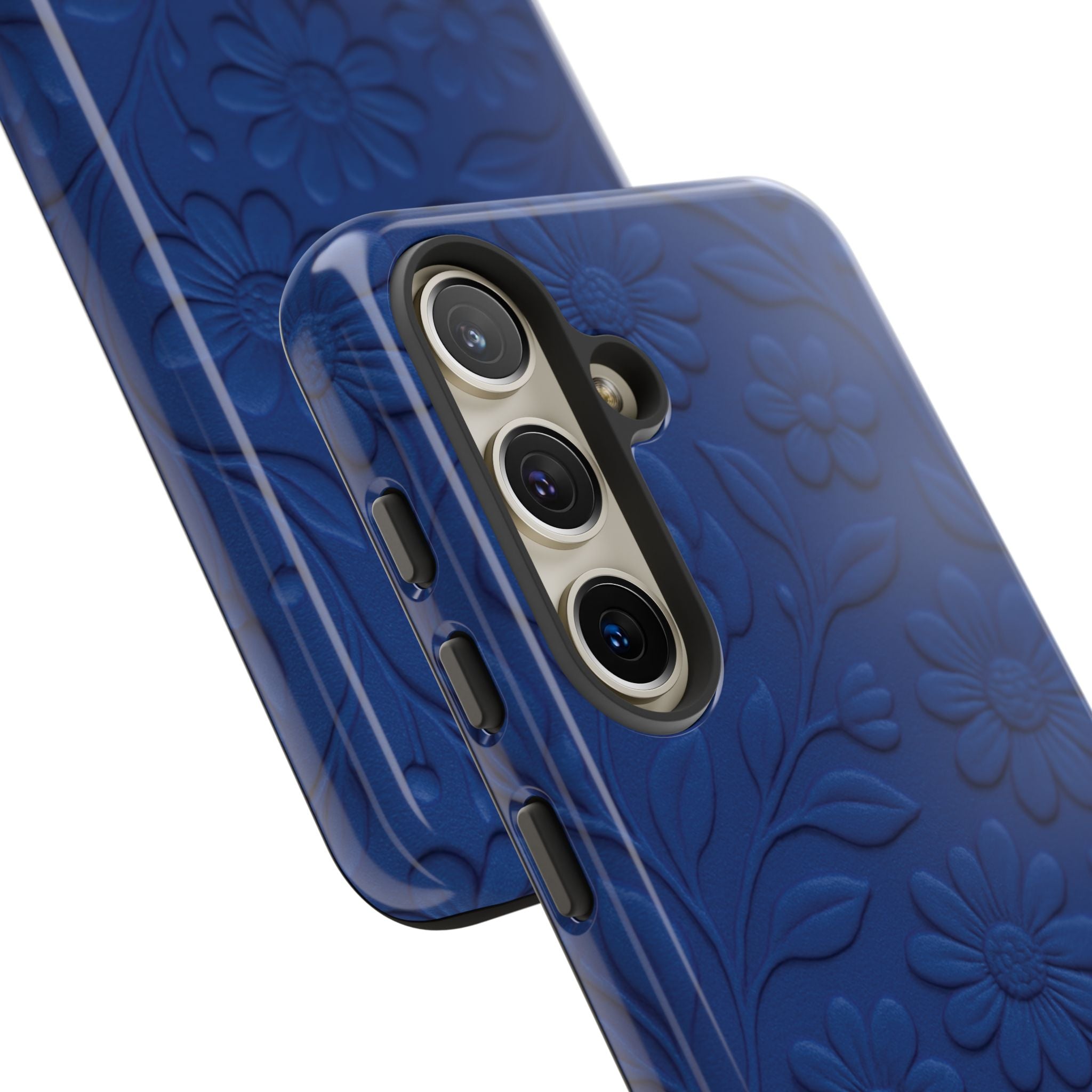3D Illusion Floral Cobalt Blue Phone Case Elegant Raised Flower Design, Seamless Textured Look, Durable & Stylish Protection for iPhone and Android Models Fits iPhone & Samsung Models