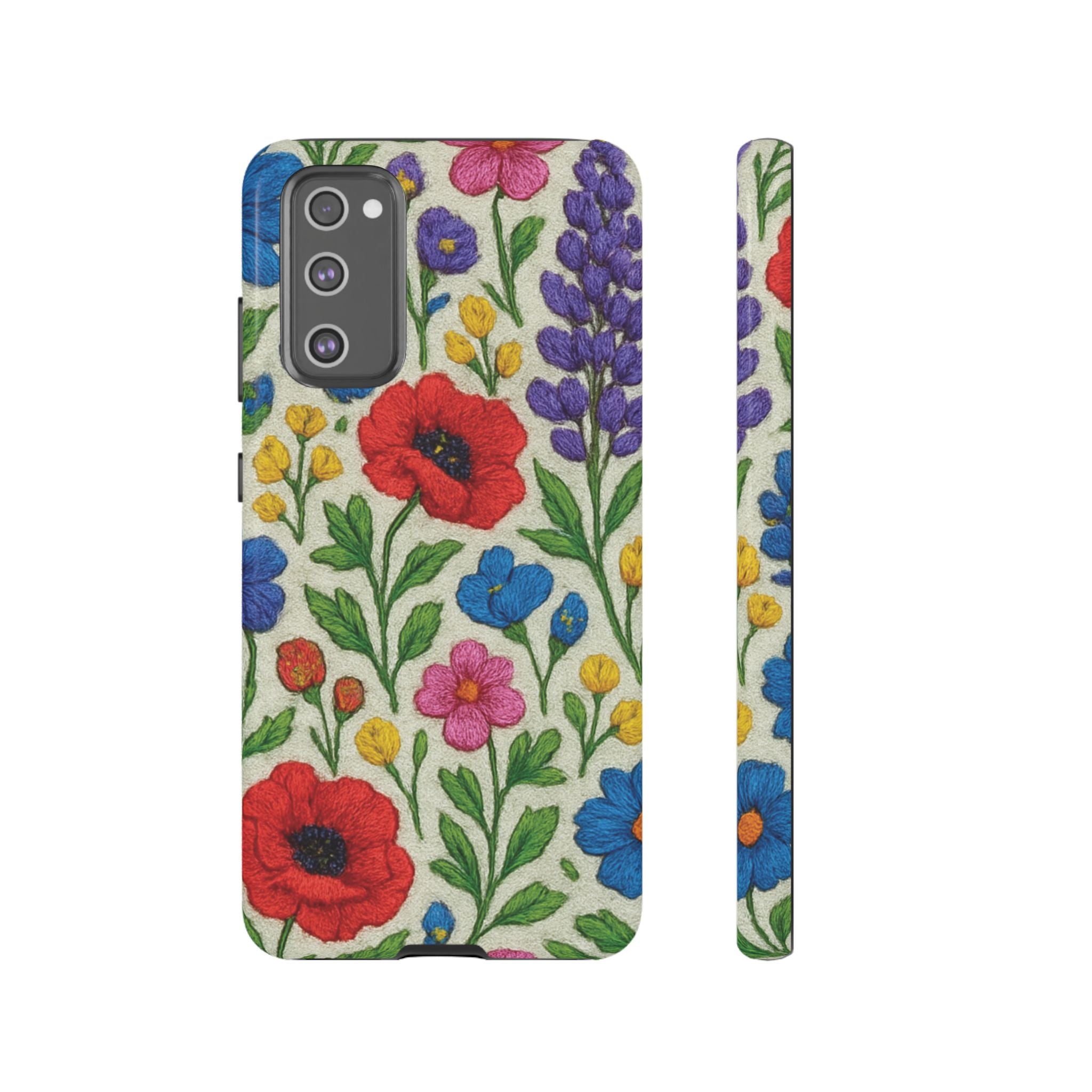 Bright 3D Illusion Wildflower Phone Case Cute Floral Design in Red, Pink, Blue – Aesthetic Protective Case for iPhone and  Android