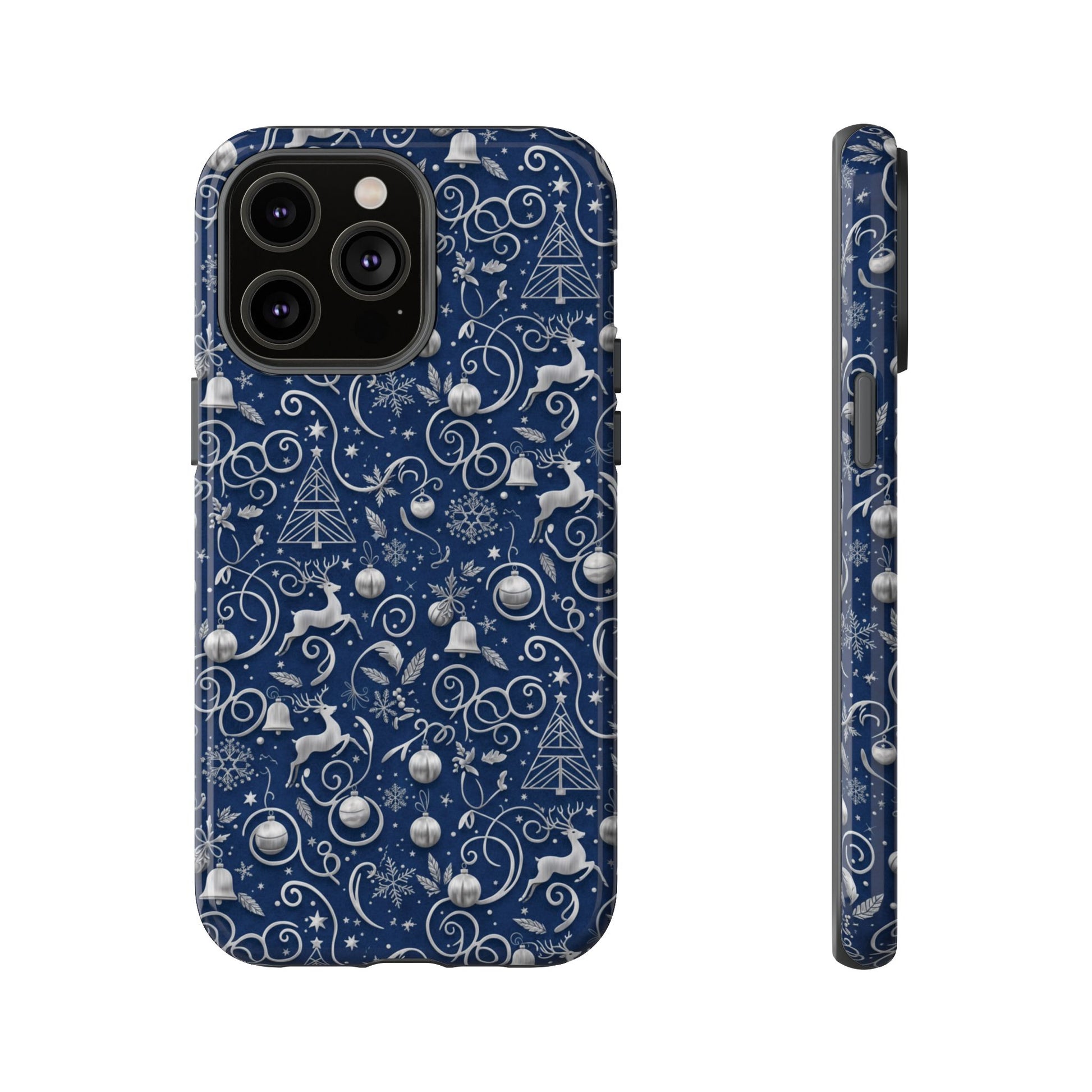 Blue & Silver Christmas Phone Case – Holiday Sparkle Design for iPhone 17, All iPhones & Galaxy | MRSBYVALLE Gift for Her