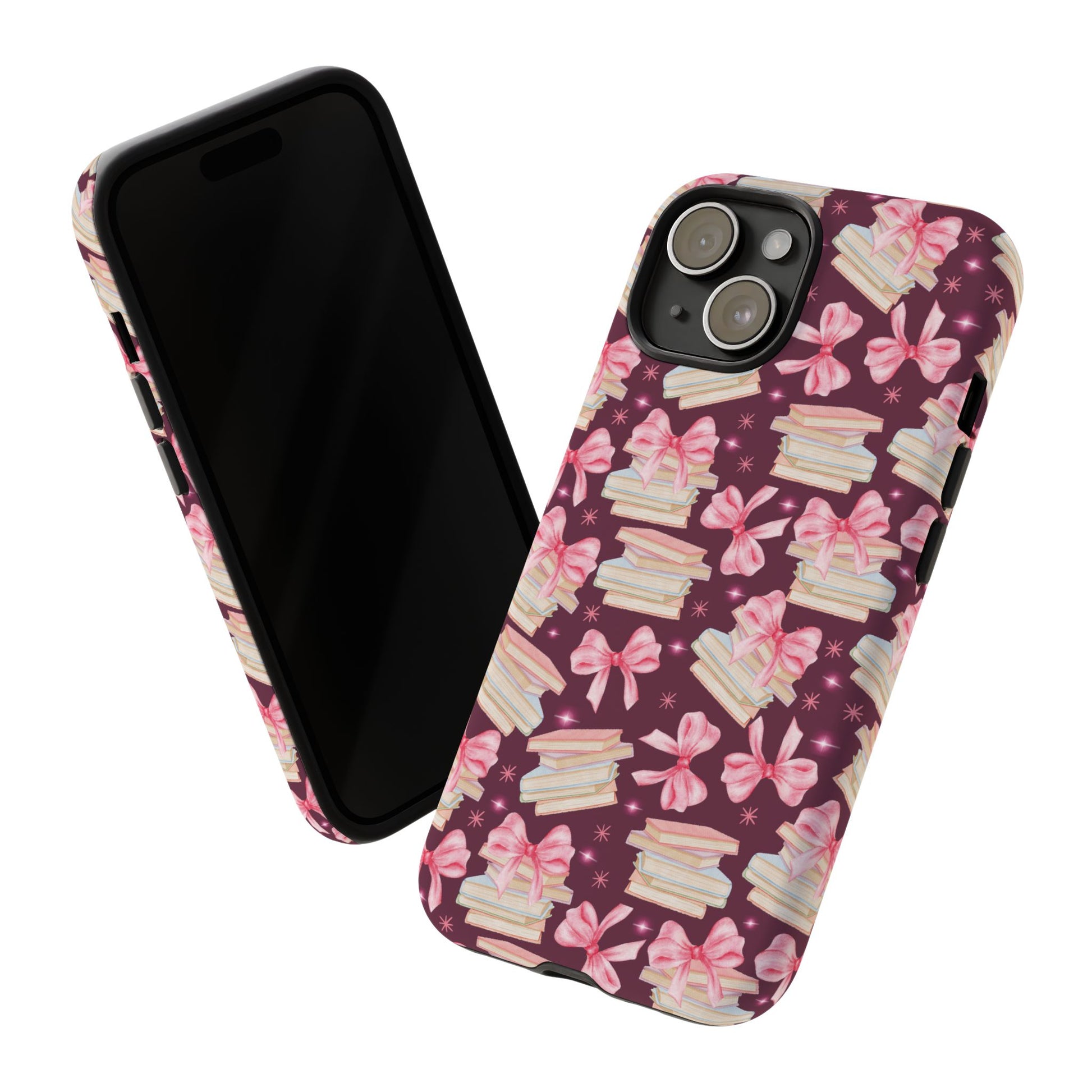 Coquette Pink Bows & Books Phone Case for iPhone 17 and Samsung, Pixel | Stylish Protective Cover Gift for Her Perfect for Floral Lover
