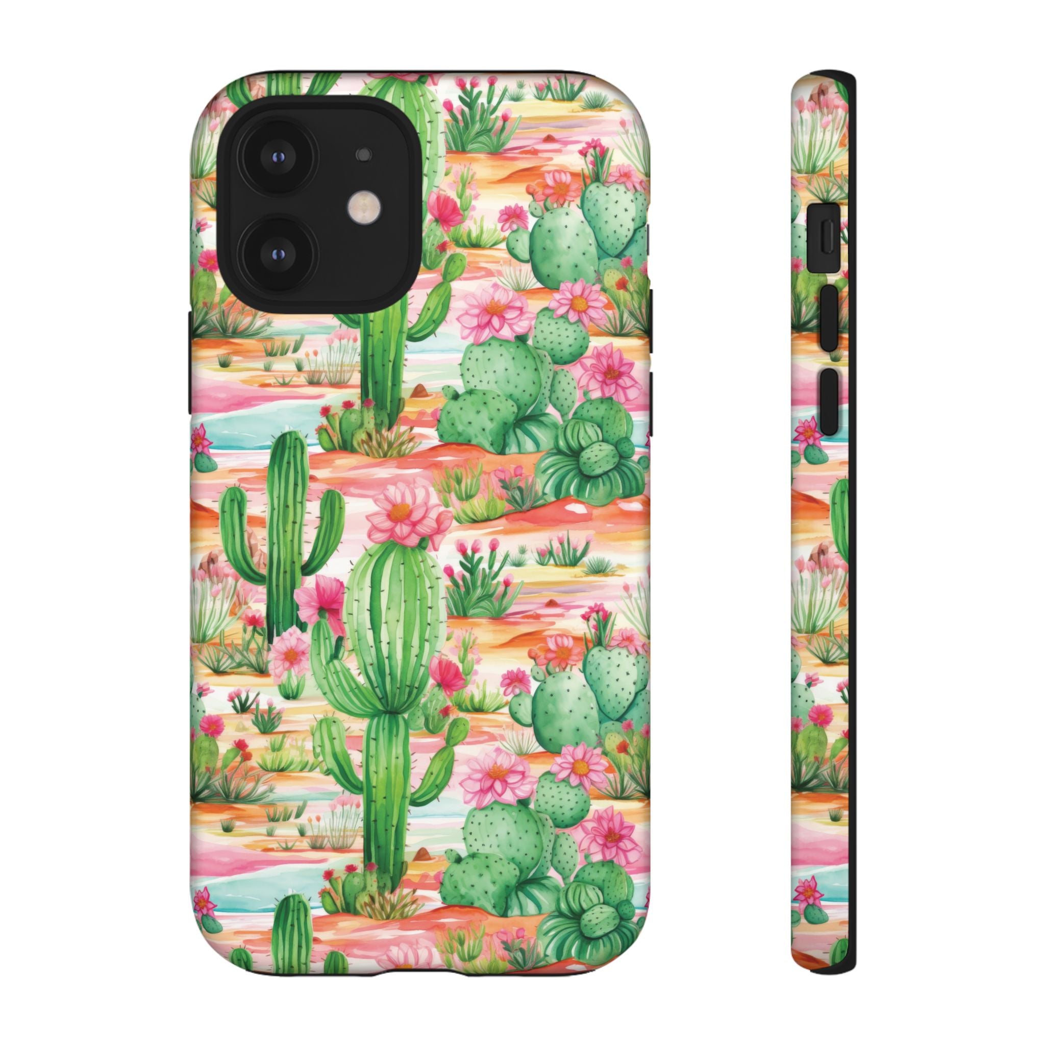 Pink and Mint Green Cactus Phone Case - Tough, Stylish Cover with Cactus Flowers | Durable Protection for iPhone & Android | Fresh Nature-Inspired Design!