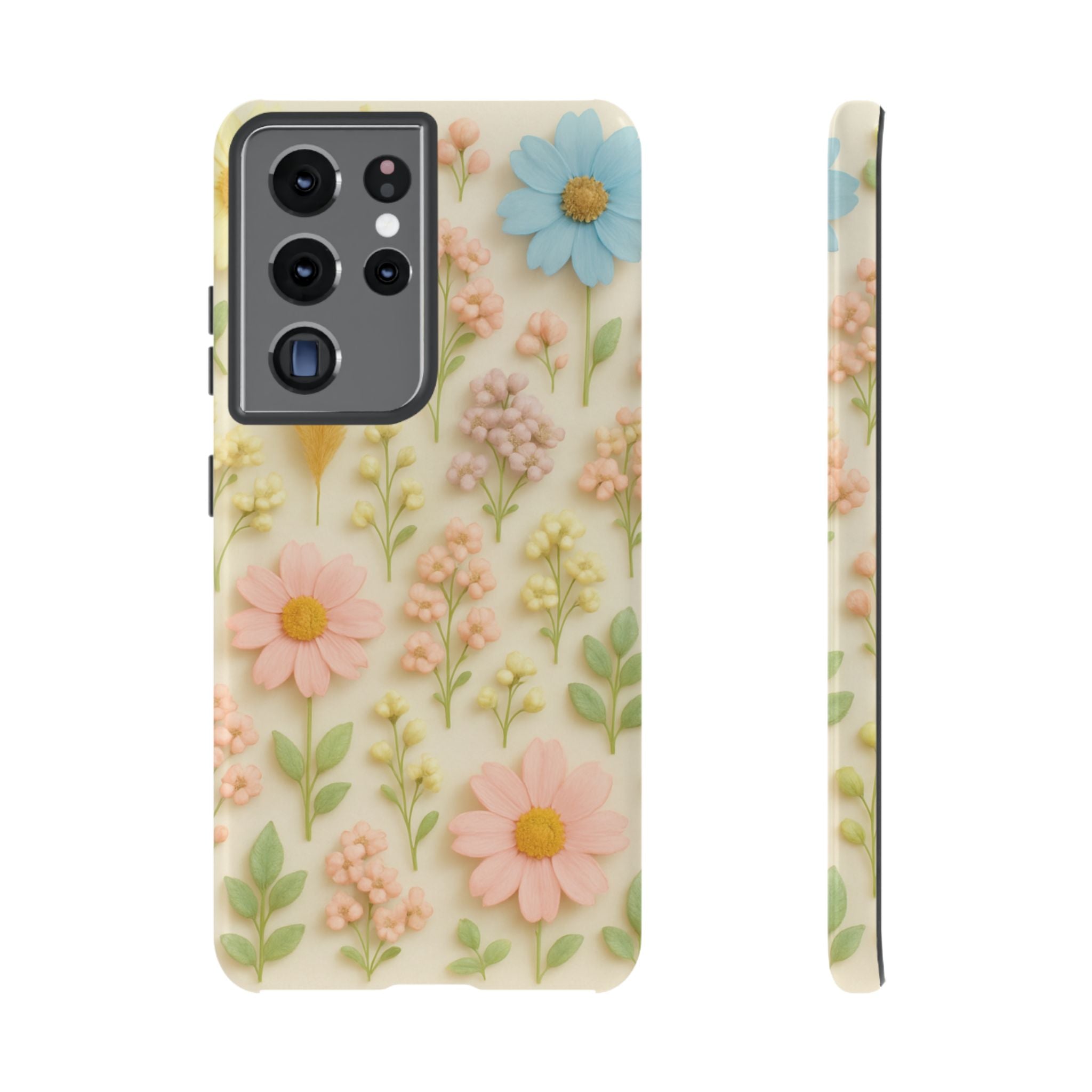 Pastel Dried Flowers Illusion Phone Case 3D Realistic Pressed Floral Design, Bright Botanical Aesthetic, Soft Nature-Inspired CoveriPhone & Galaxy