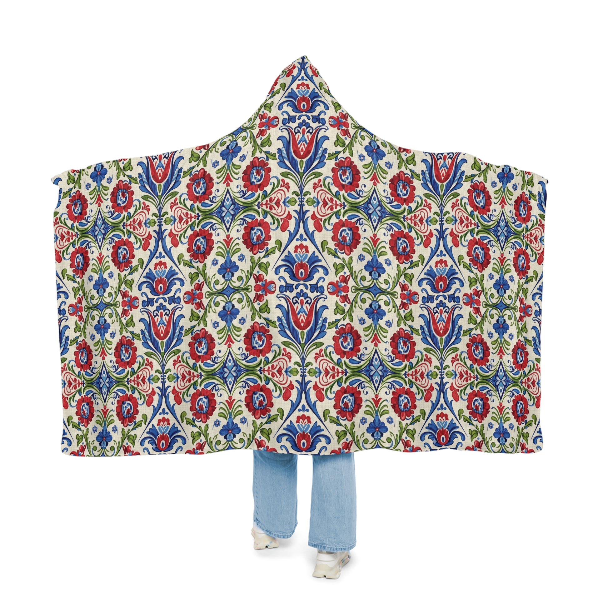 Kashubian Folk Art Hooded Blanket Traditional Polish Floral Wearable Throw Perfect Gift Birthday, Christmas