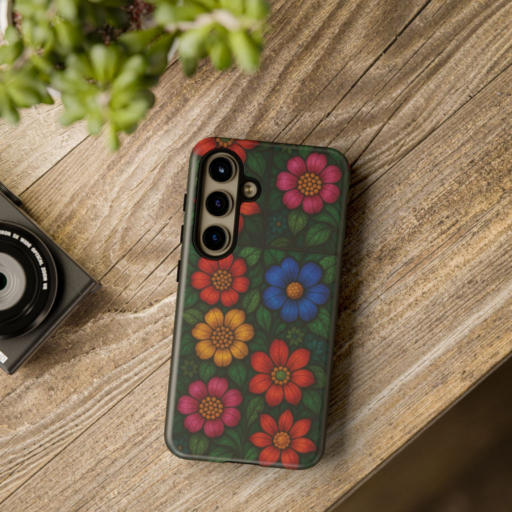 Coque de téléphone effet vitrail floral lumineux Art abstrait coloré, Étui de protection esthétique pour iPhone, Samsung et Google, Idée cadeau unique pour maman