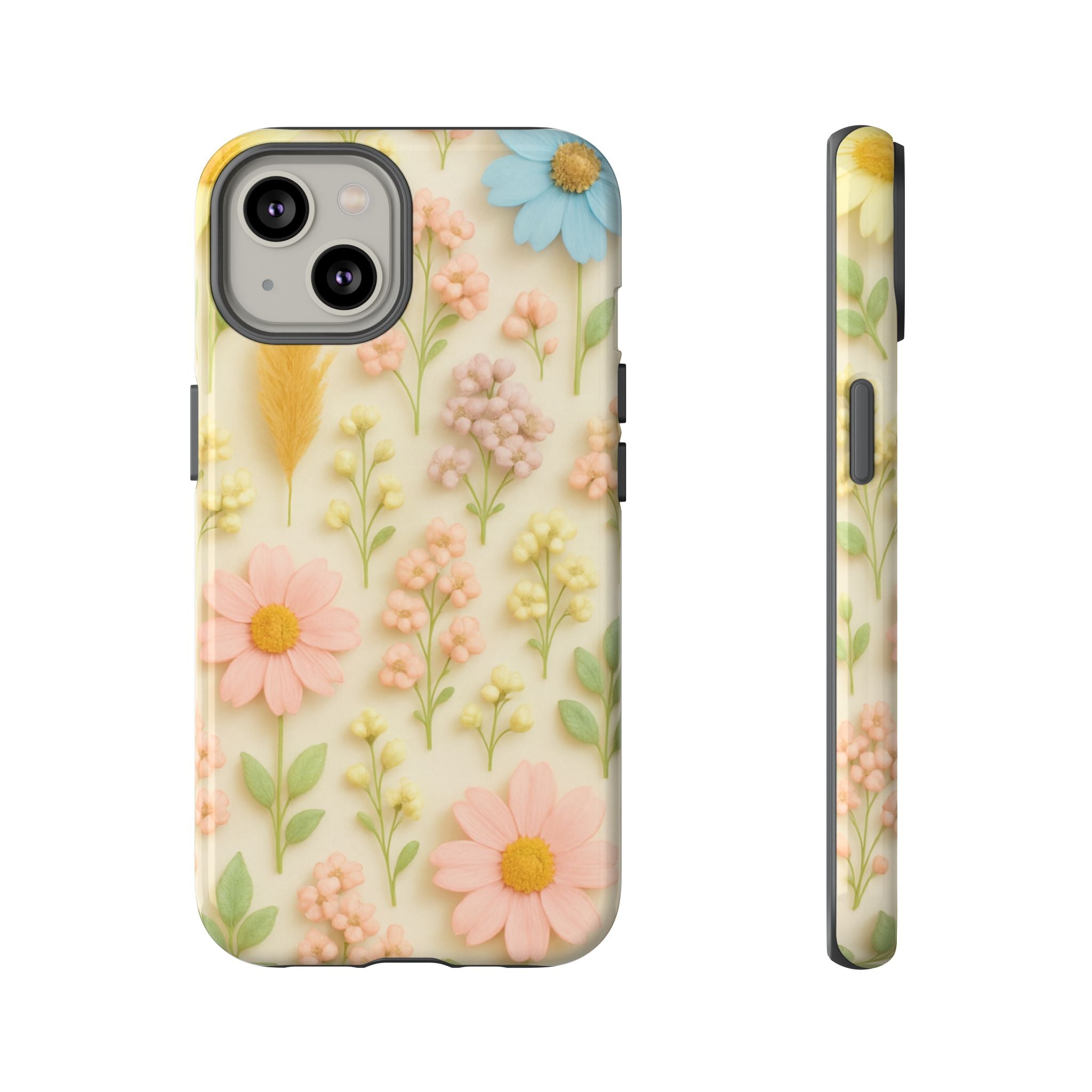 Pastel Dried Flowers Illusion Phone Case 3D Realistic Pressed Floral Design, Bright Botanical Aesthetic, Soft Nature-Inspired CoveriPhone & Galaxy