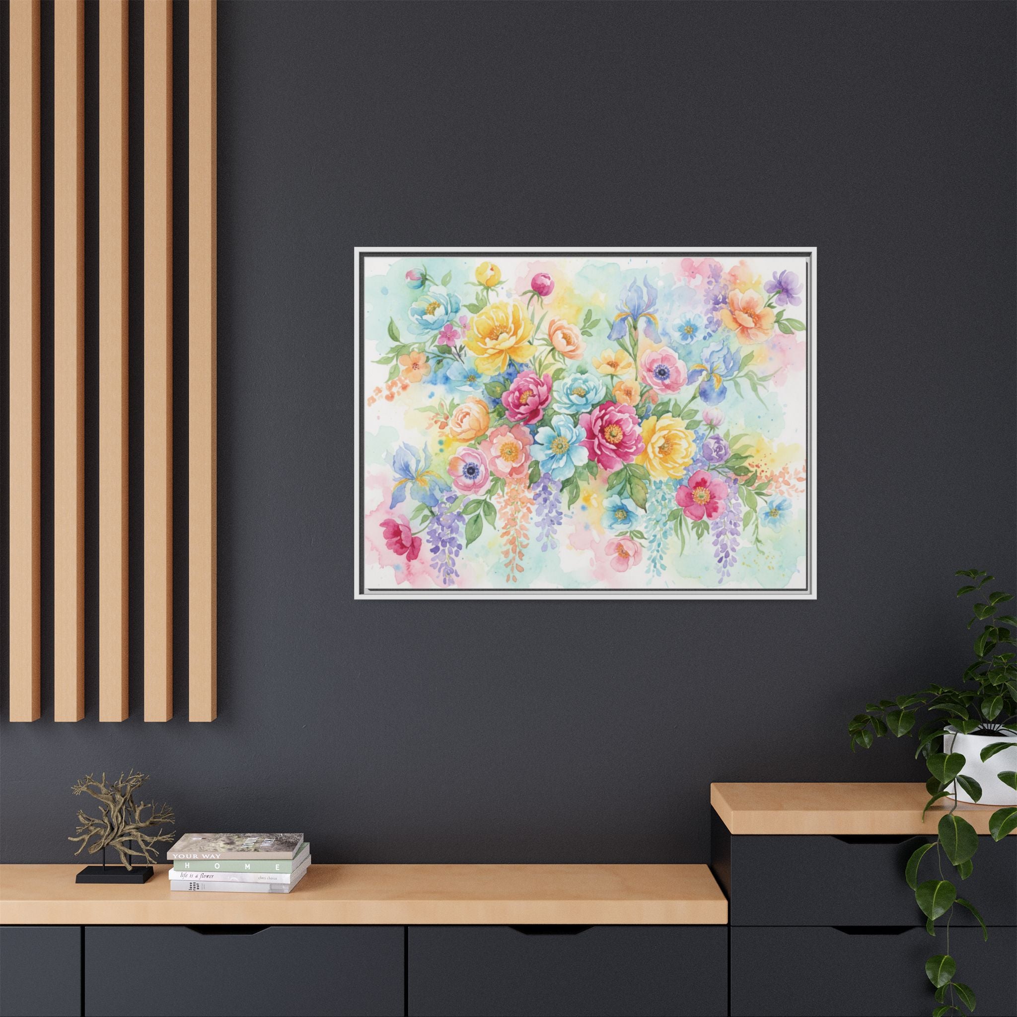 Toile Bouquet Floral Aquarelle, Art Mural Mat Encadré | Art Mural Multicolore
