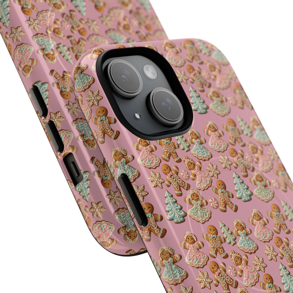 Phone Case — Pink Gingerbread Cookies Pattern Tough Magnetic Case