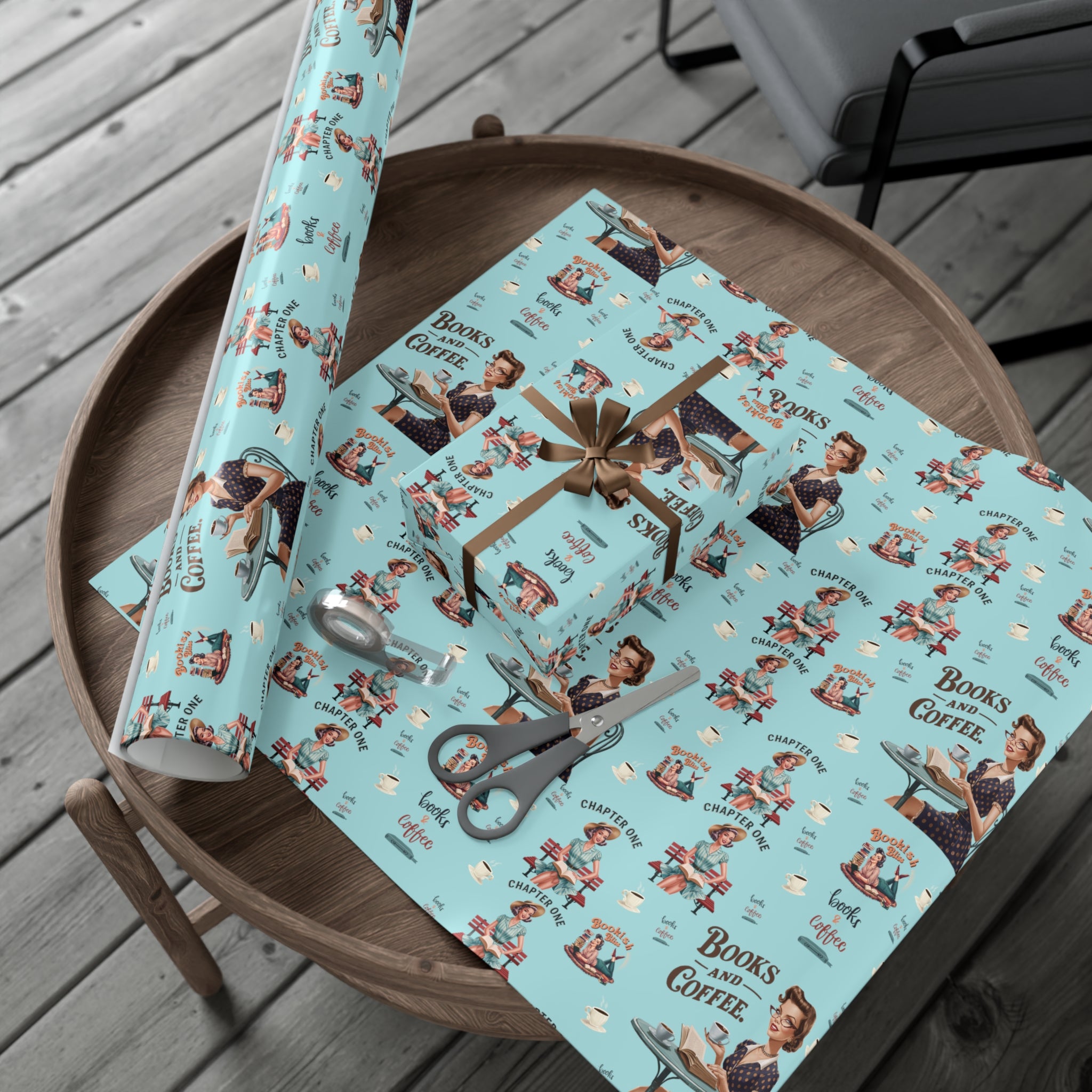 Retro Women Reading Books & Drinking Coffee Wrapping Paper Vintage-Inspired Gift Wrap for Book Lovers & Coffee Enthusiasts Perfect for Christmas Gifts and Special Occasions - MRSBYVALLE