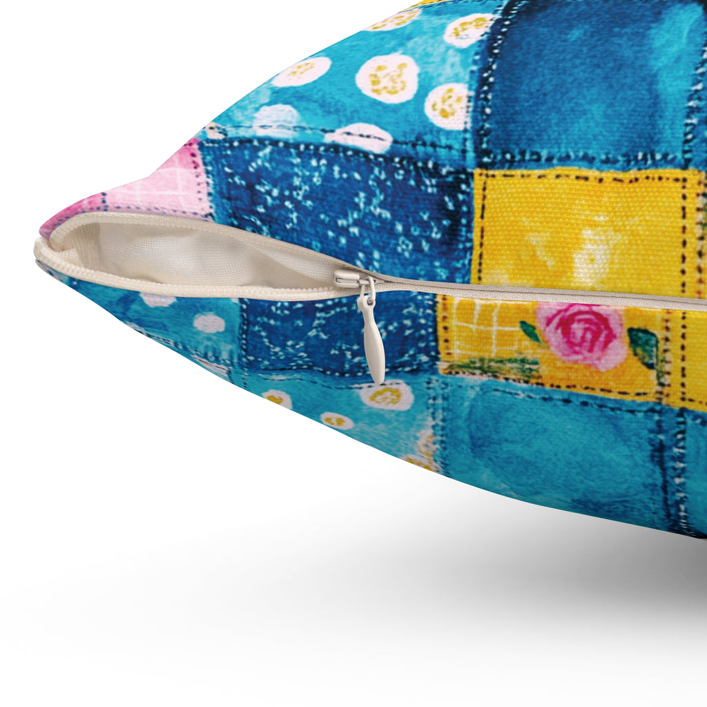 Pastel Patchwork Illusion Square Pillow — Soft Decorative Throw Cushion