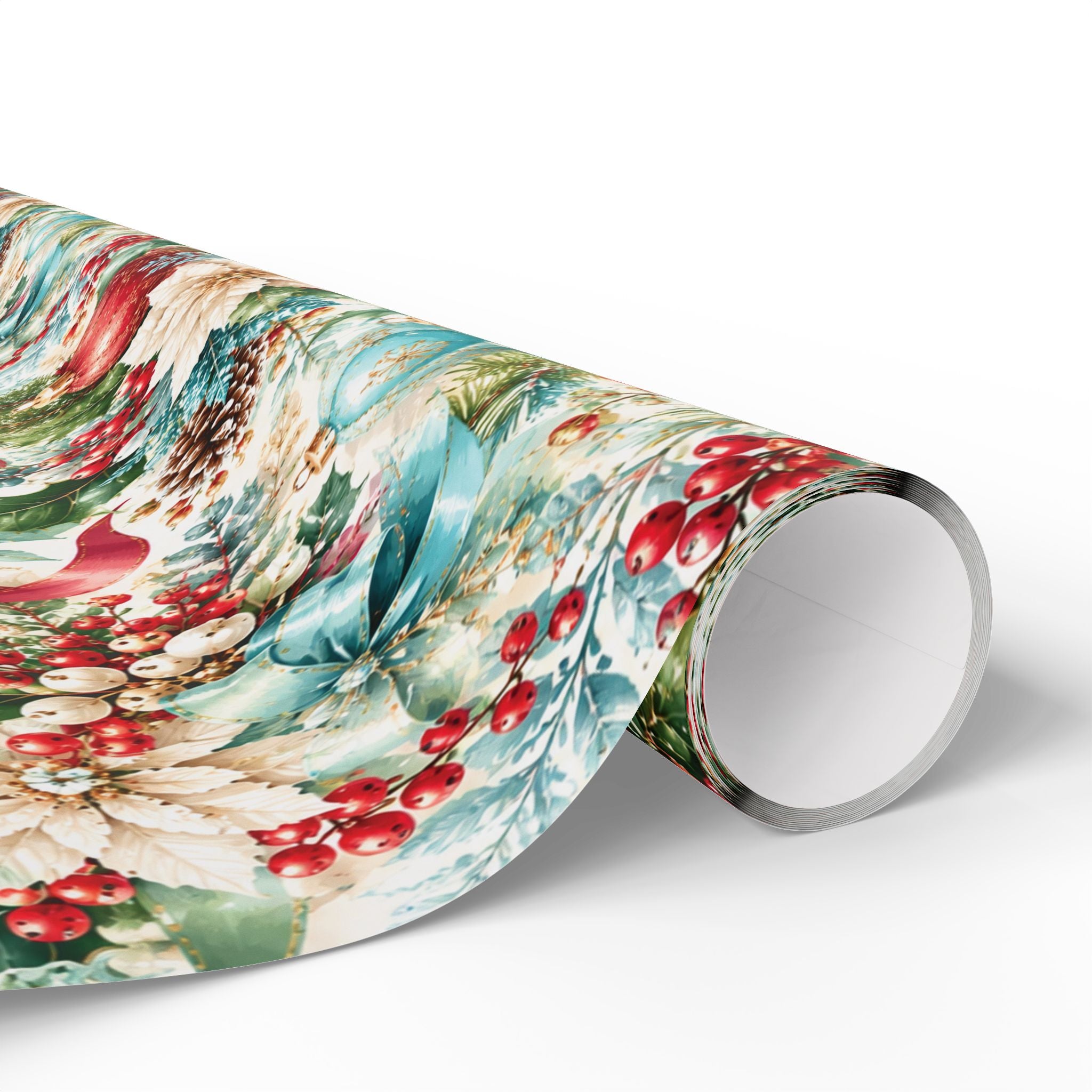 Christmas Floral Holiday Wrapping Paper – Poinsettia & Ornament Gift Wrap for Her