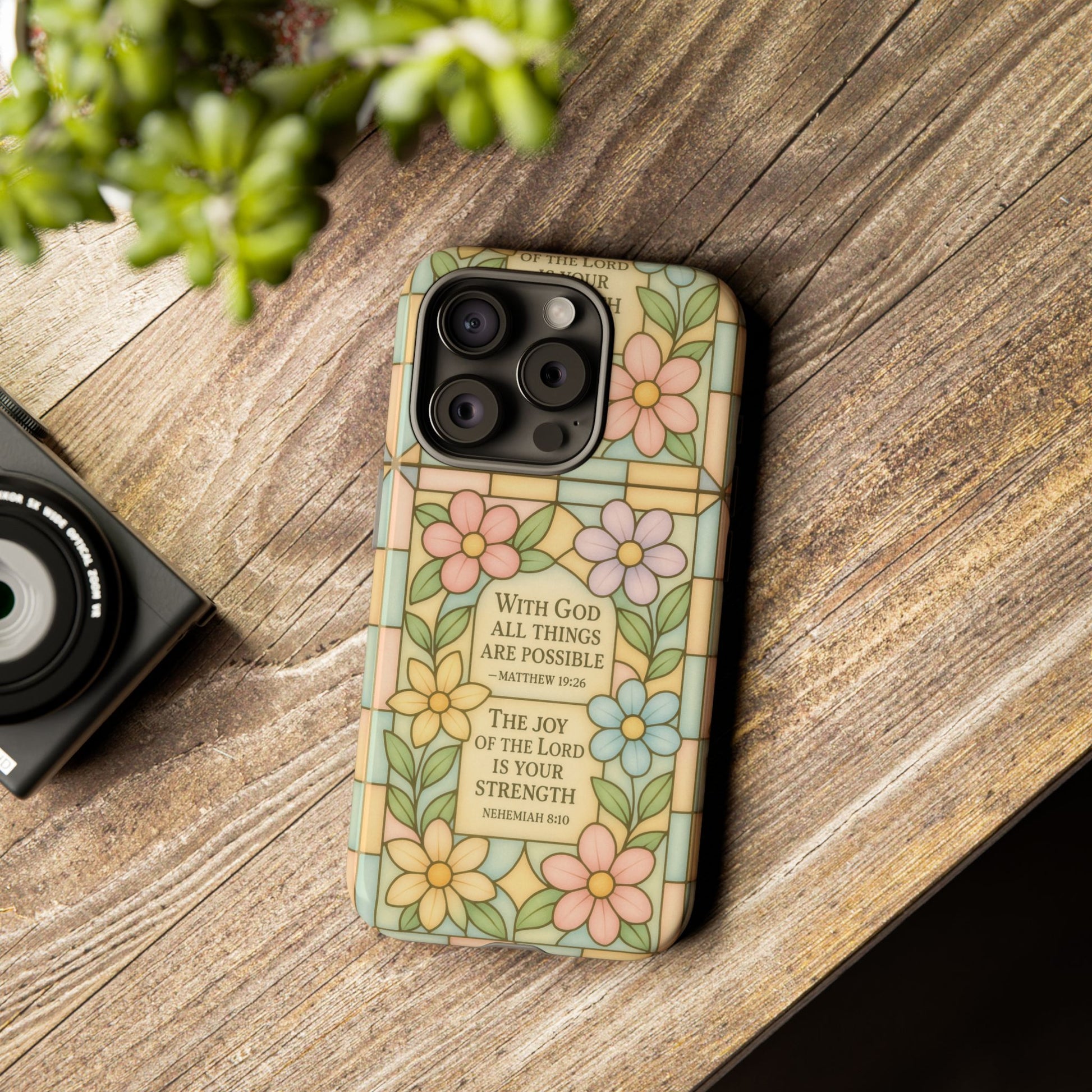 Pastel Stained Glass Bible Verse Phone Case Christian Affirmation Cover, Soft Geometric Design, iPhone Samsung Google, Faith Gift for Her Bible Verse or Affirmation | Protective, Inspirational Gift for Christians