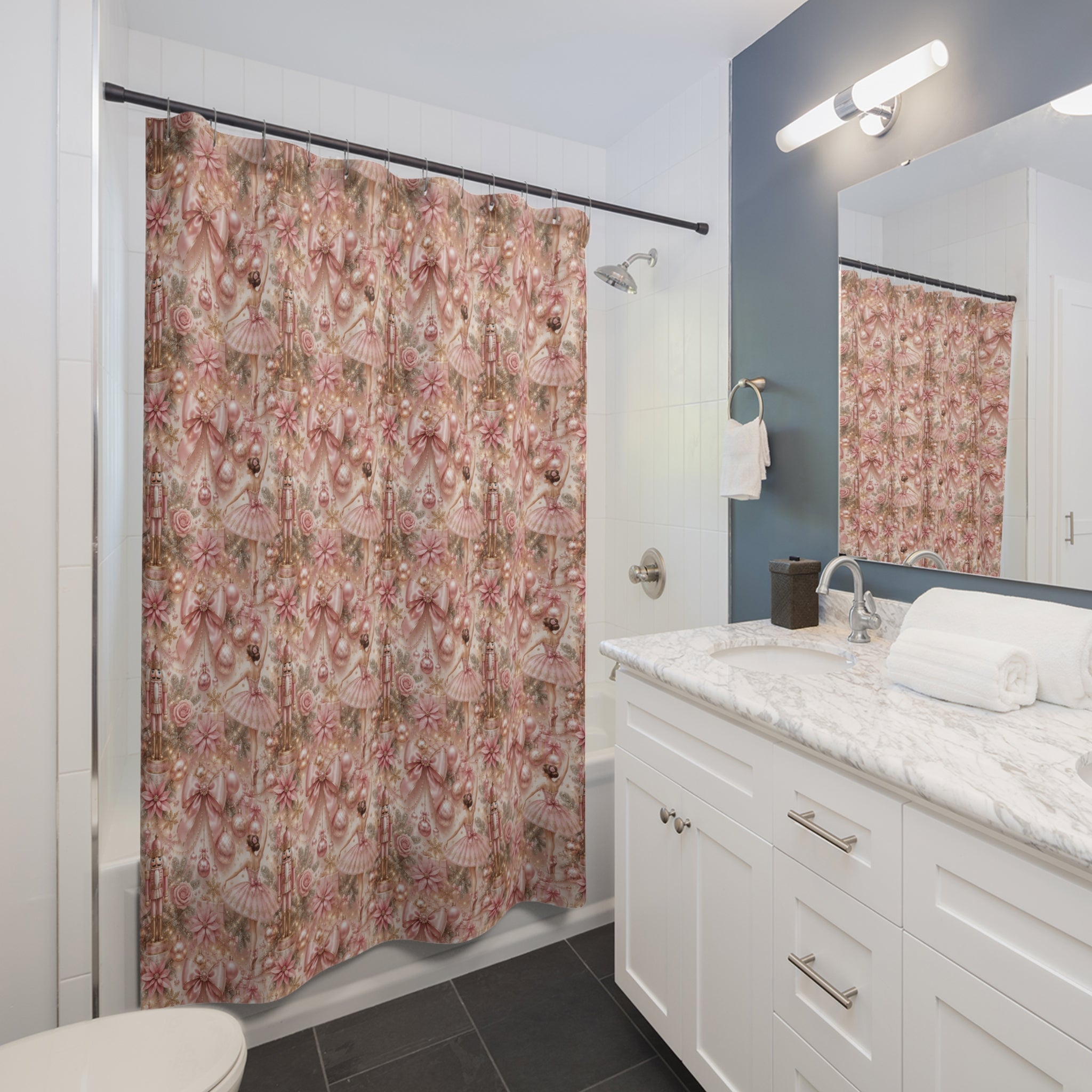 Shower Curtains - Pink Nutcracker Ballet Elegant Christmas Theme Housewarming
