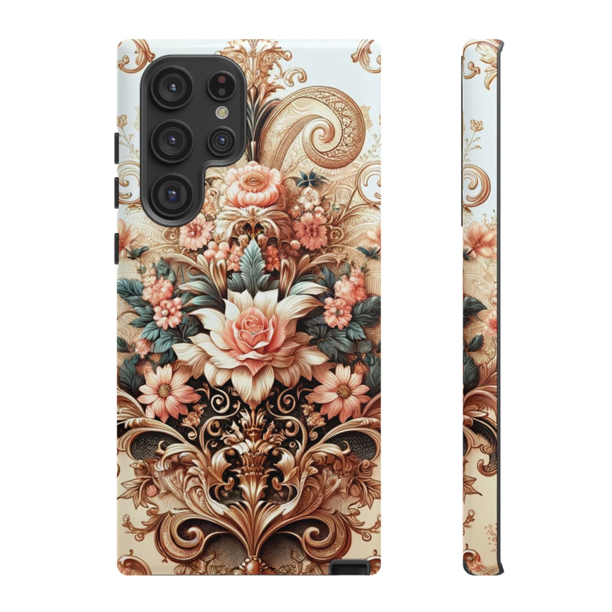 Gold Design Luxury Phone Tough Case Floral Elegant Durable Stylish for Modern Devices iPhone 17, 16, 15, Samsung iPhone Samsung Accessory Gift for Her