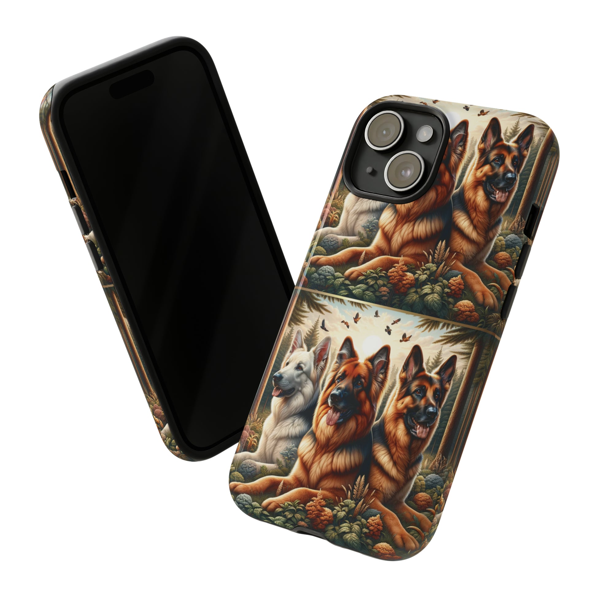 German Shepherd Phone Tough Case Floral Elegant Durable Dog Lover Devices iPhone 15, Samsung iPhone Samsung Accessory Gift for Her.