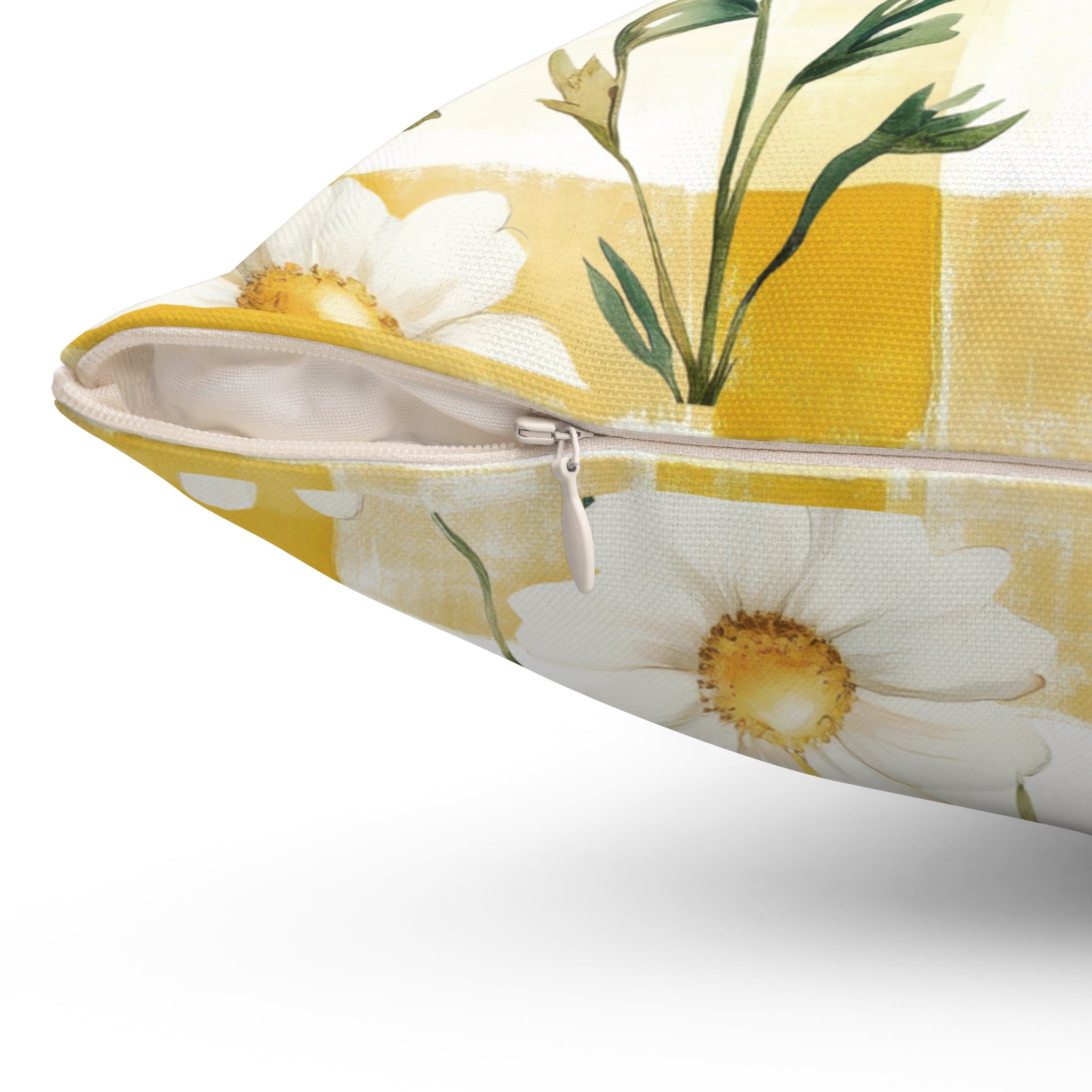 Pastel Yellow Daisy Checker Pillow — Spring Floral Decorative Pillow