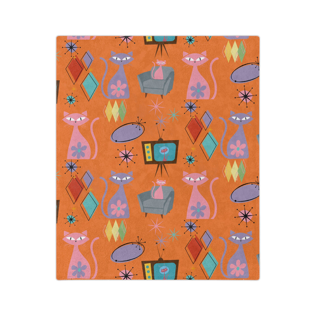Atomic Cats Retro Blanket | Mid Century Modern Throw with 1950s Starburst Design | Cozy Vintage Cat Lover Gift for Sofa, Bed, or Lounge Chair