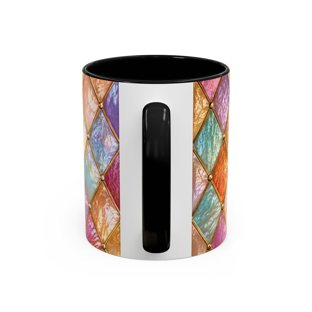 Colorful Jewel-Quilt Accent Coffee Mug — Vibrant Stained-Glass Pattern (11/15oz) Gift for her