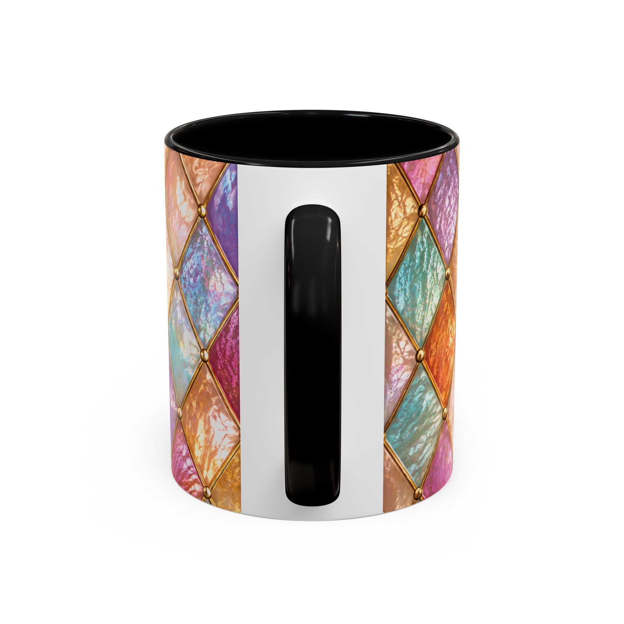 Colorful Jewel-Quilt Accent Coffee Mug — Vibrant Stained-Glass Pattern (11/15oz) Gift for her