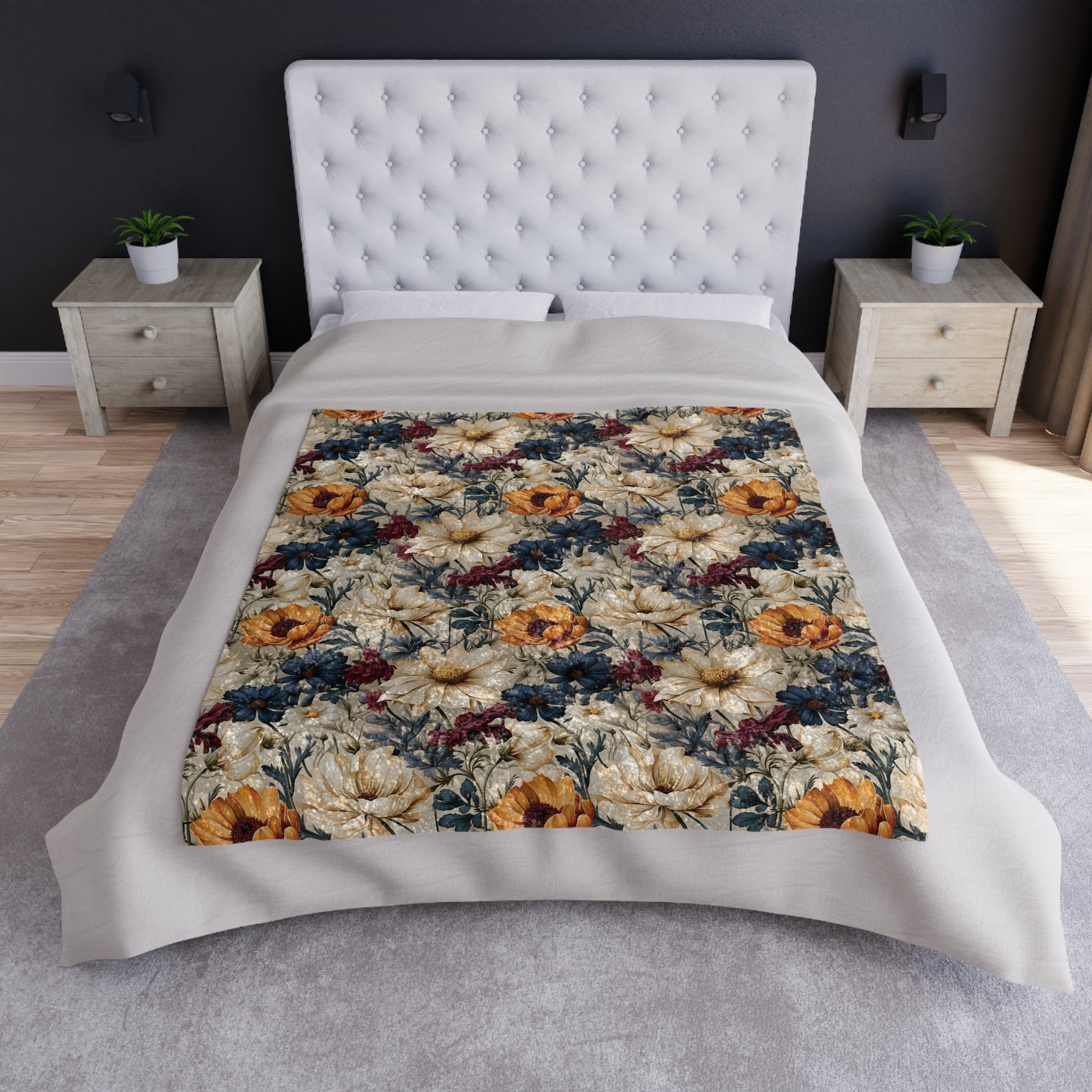 Luxurious Crushed Velvet Blanket 50x60 Inches | Elegant Winter Floral Design in Navy, Amethyst, White & More | Ultra-Soft, Cozy & Stylish for HomeWinter Warmth, Festive Retro-Inspired Perfect for sofas - MRSBYVALLE