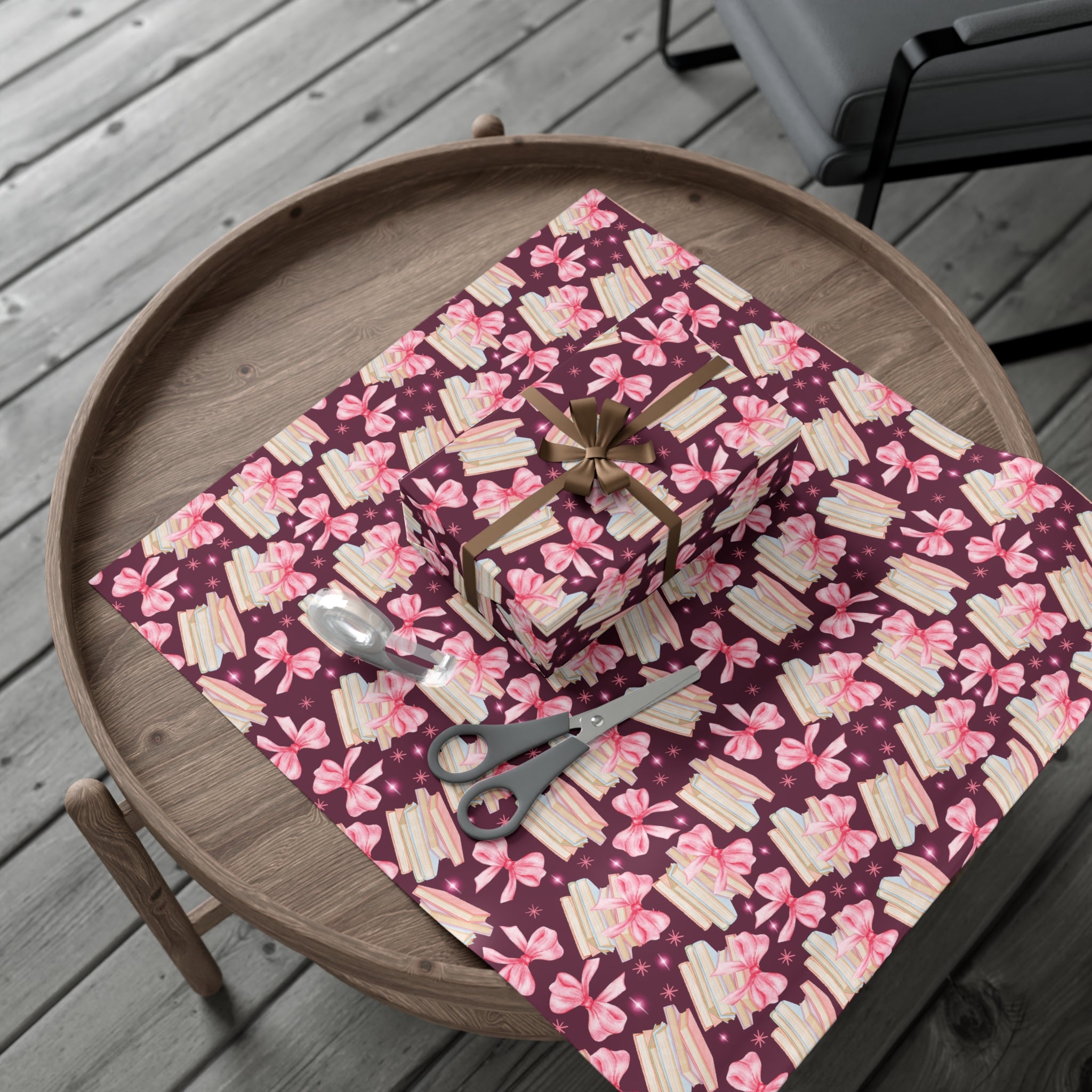 Coquette Pink Bows Books Plum Wrapping Paper Festive Holiday Gift Wrap with Perfect for Christmas Presents, Crafting, & Holiday Decor – Premium Quality - MRSBYVALLE