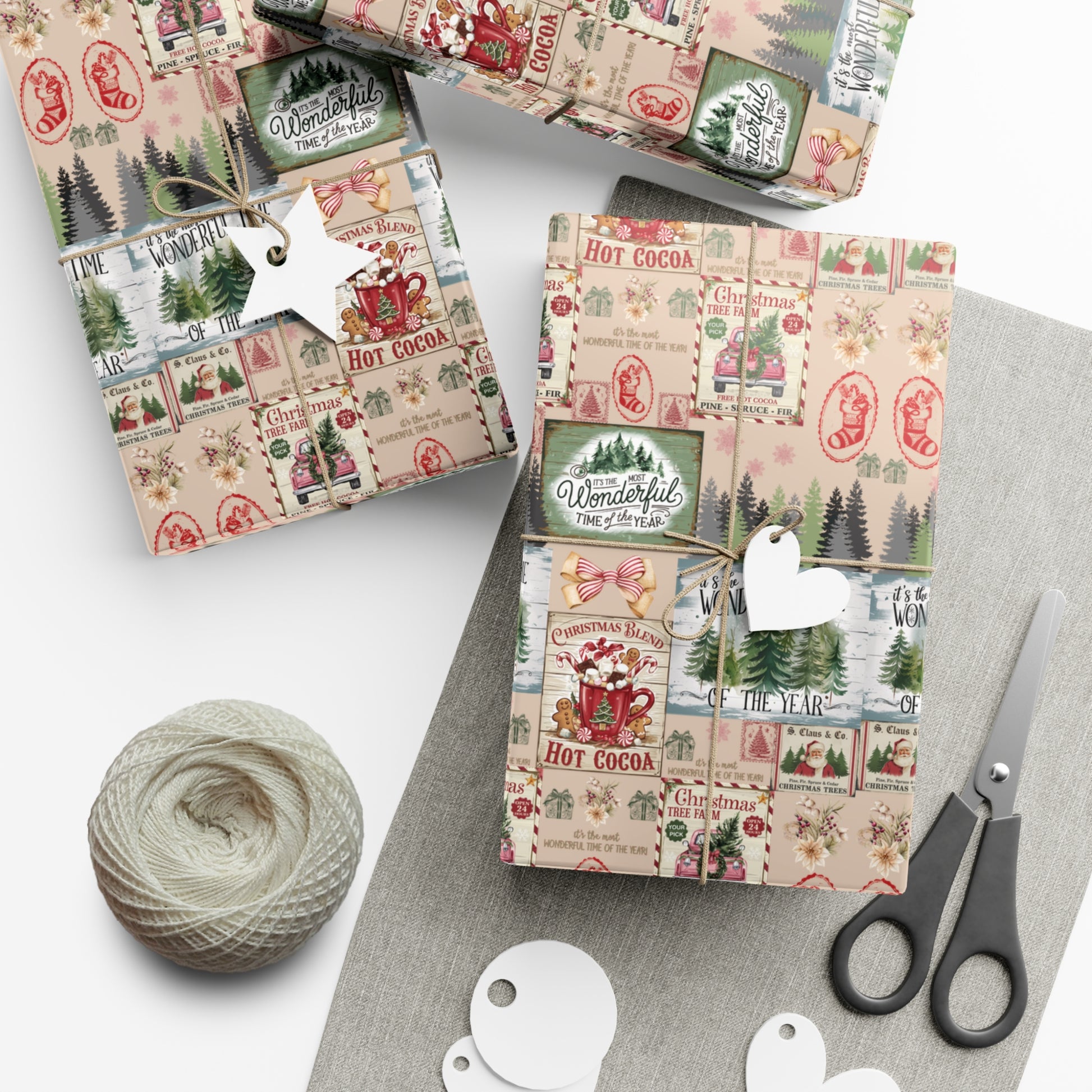 Christmas Wrapping Paper with Vintage Stamps Design  Perfect for Unique Holiday Gift Wrapping Premium Quality Gift Wrap for Luxurious Presentation - MRSBYVALLE