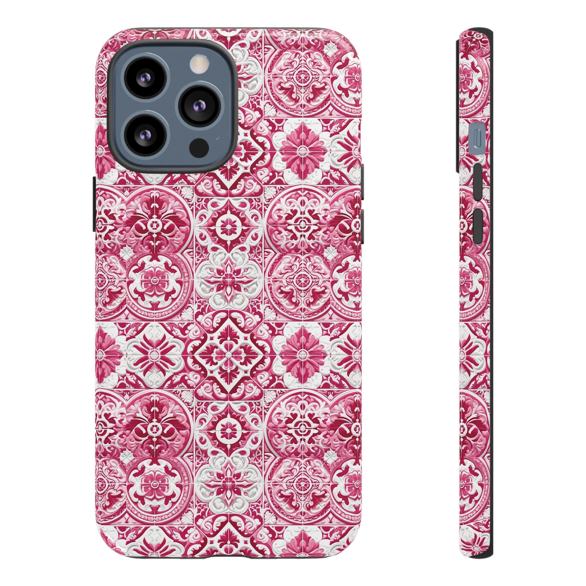 Pink and White Mediterranean Tile Design Phone Case - Stylish, Protective Cover for All Models Gift for Mom Accessory Gift for Her