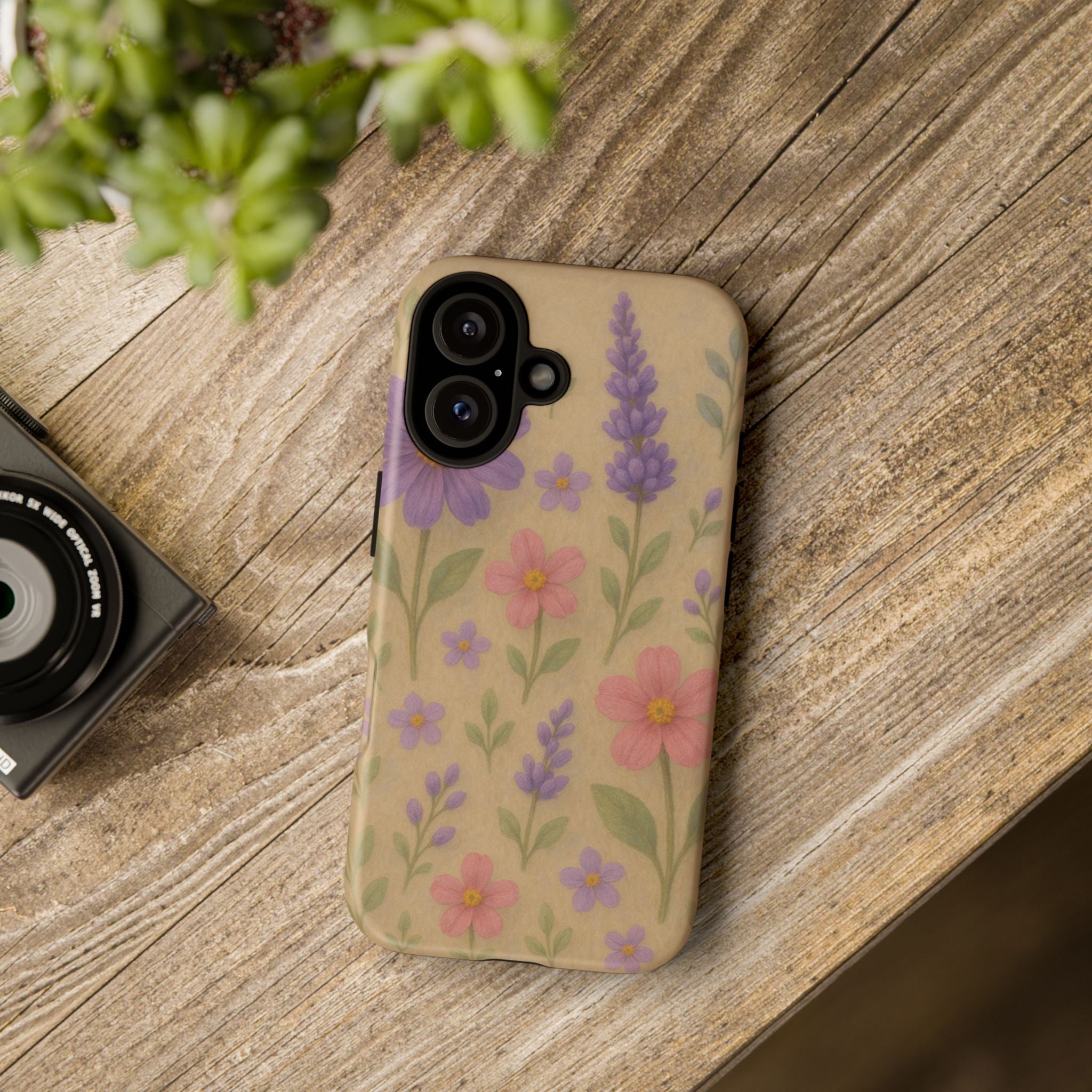 3D Illusion Wildflower Phone Case Cute Pastel Floral Design in Lavender, Pink, Mint Green – Aesthetic Protective Case for iPhone and  Android