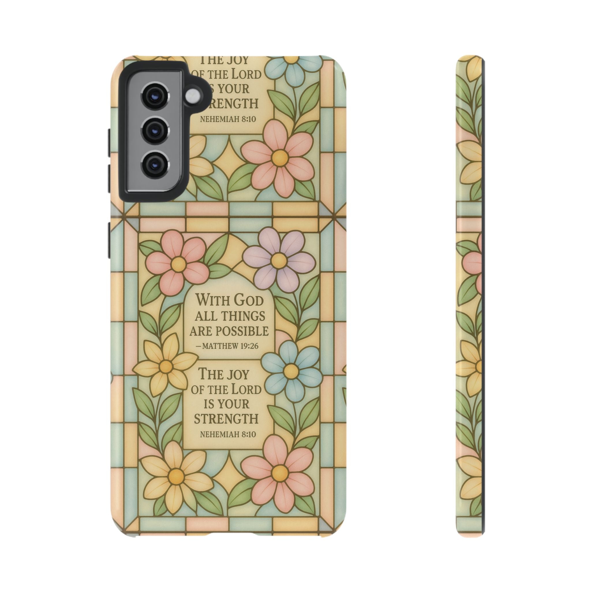 Pastel Stained Glass Bible Verse Phone Case Christian Affirmation Cover, Soft Geometric Design, iPhone Samsung Google, Faith Gift for Her Bible Verse or Affirmation | Protective, Inspirational Gift for Christians