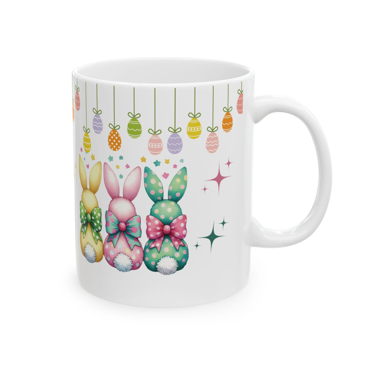 Cute Bunny Bows Mug Adorable Easter Rabbit Design, Available in 11oz & 15oz, Spring Coffee Cup, Bunny Lover Gift, Fun and Cheerful Hot Beverage Mug
