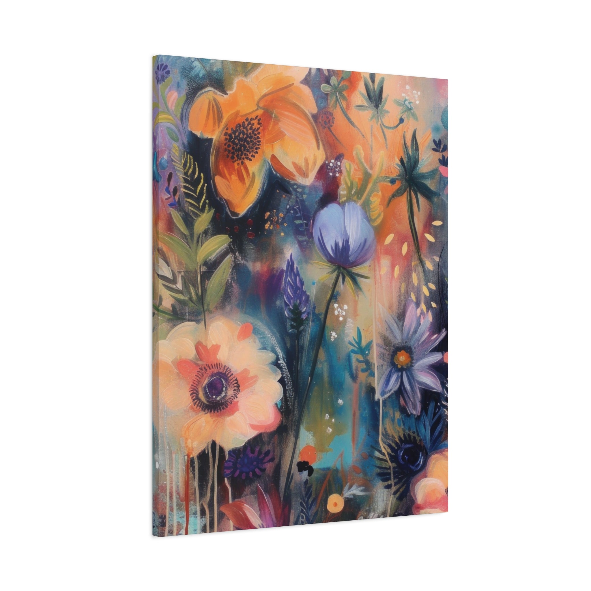 Boho Floral Wall Art Matte Canvas Stretched, Vibrant Botanical Design, Perfect for Living Room, Bedroom, or Office Decor, Adds a Stylish Touch to Any Space1.25" - MRSBYVALLE