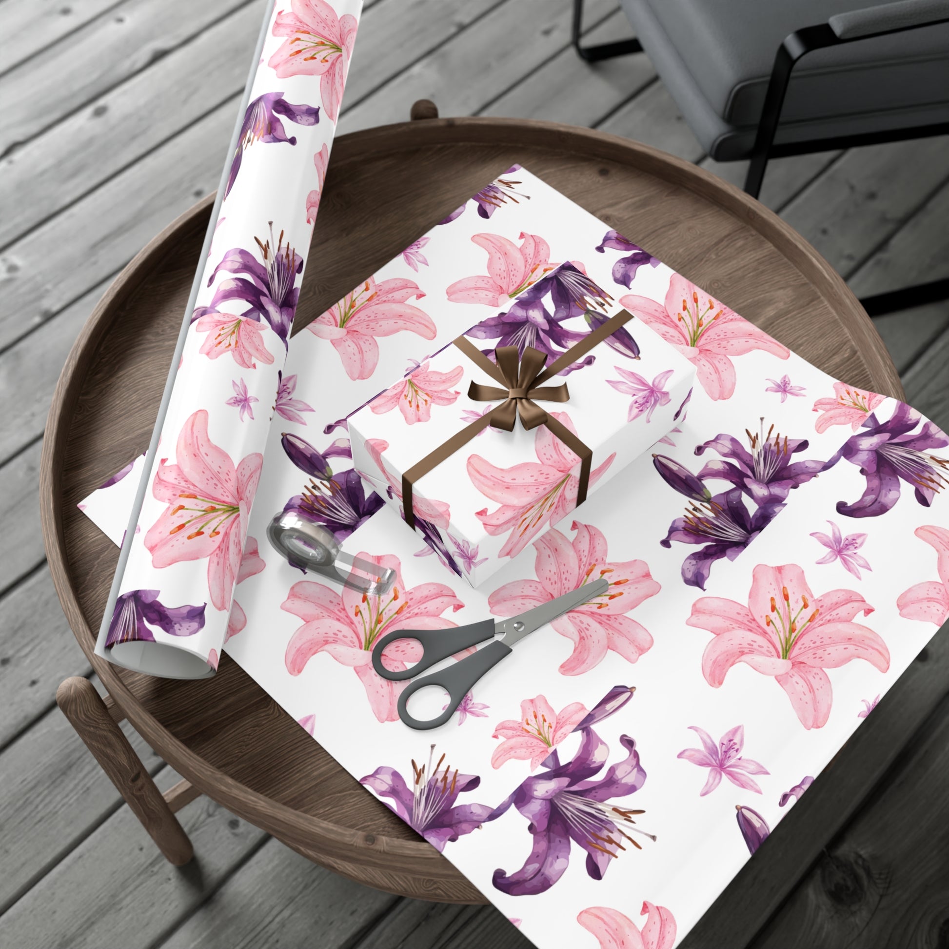 Blooming Tiger Lily Pink and white Wrapping Paper | Cozy Holiday Gift Wrap | Perfect for Christmas Presents, Wedding Celebrations, and Winter Wonderland Themes Christmas - MRSBYVALLE
