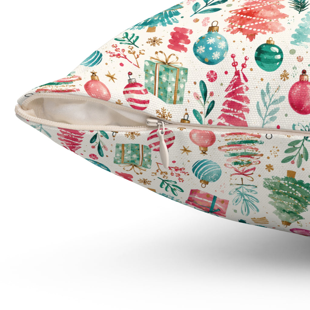 Christmas Trees & Ornaments Holiday Throw Pillow Fun Watercolors