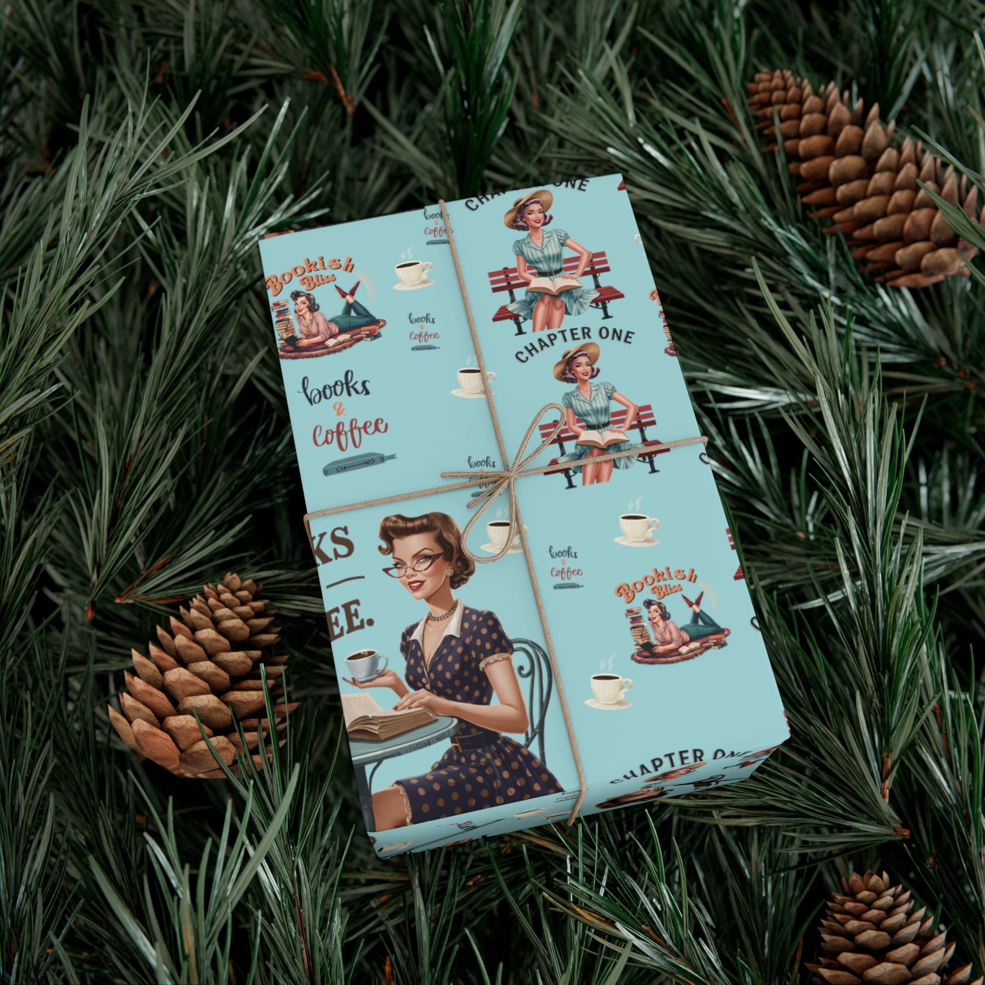 Retro Women Reading Books & Drinking Coffee Wrapping Paper Vintage-Inspired Gift Wrap for Book Lovers & Coffee Enthusiasts Perfect for Christmas Gifts and Special Occasions - MRSBYVALLE