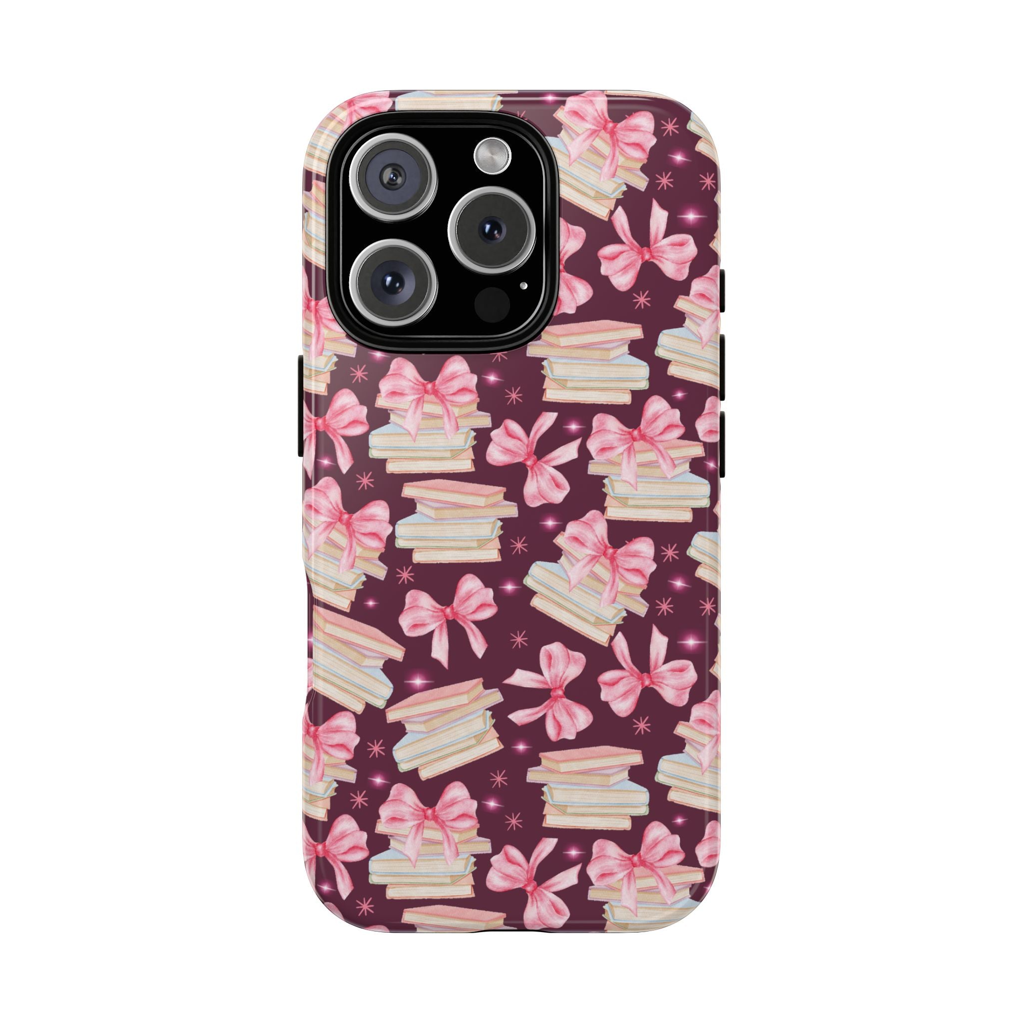Coquette Pink Bows & Books Phone Case for iPhone 17 and Samsung, Pixel | Stylish Protective Cover Gift for Her Perfect for Floral Lover