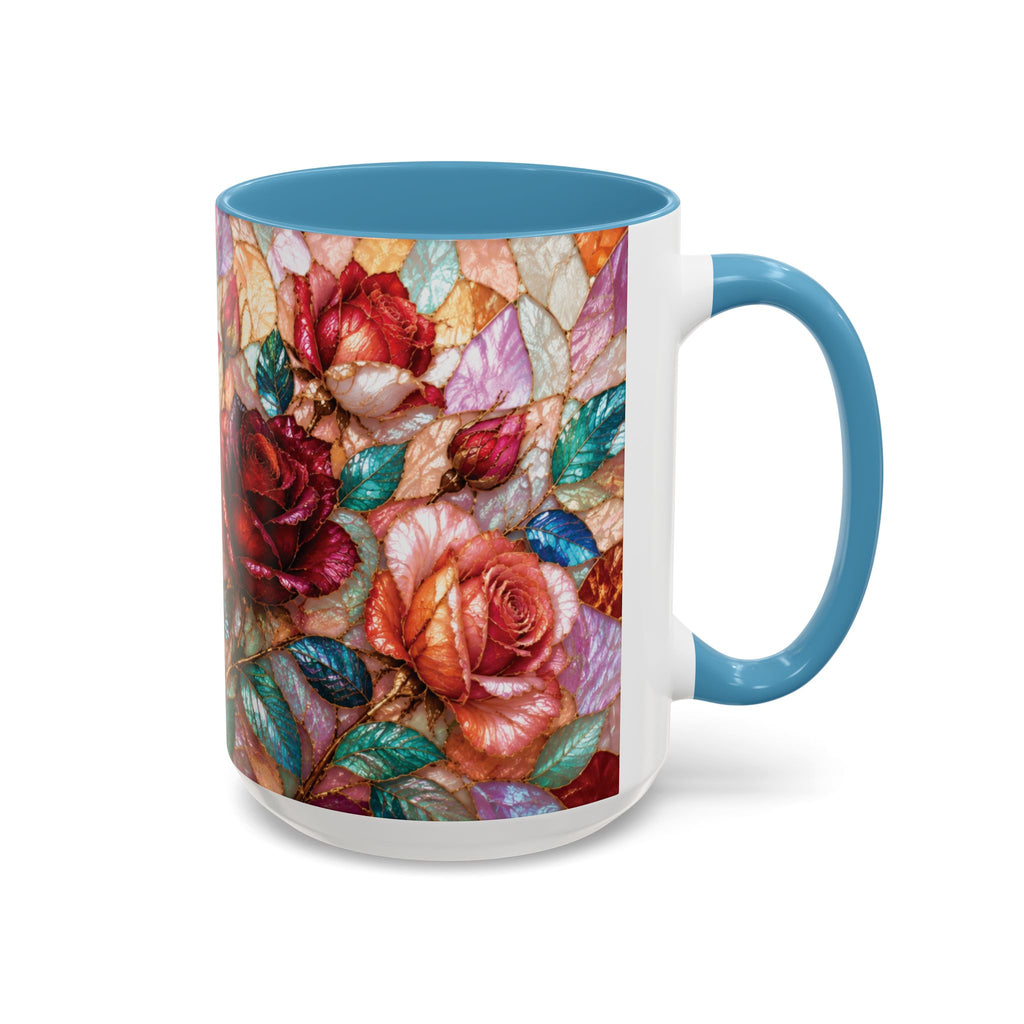 Floral Stained-Glass Accent Coffee Mug Colorful Rose Pattern (11/15 oz) Gift for Her